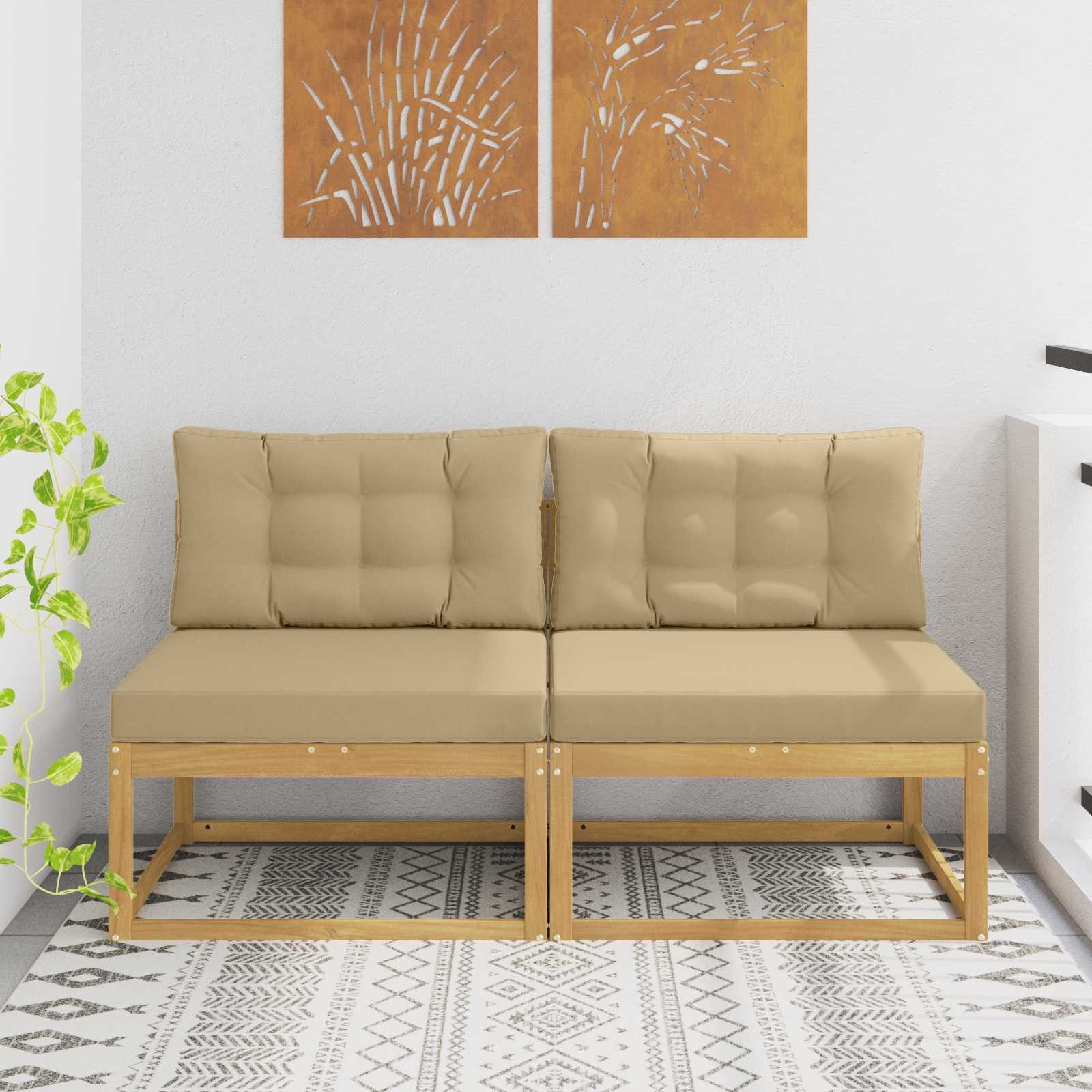 vidaXL Sofaelement 2 Stück Outdoor Mittelsofa Polyester Weiß (2 St)