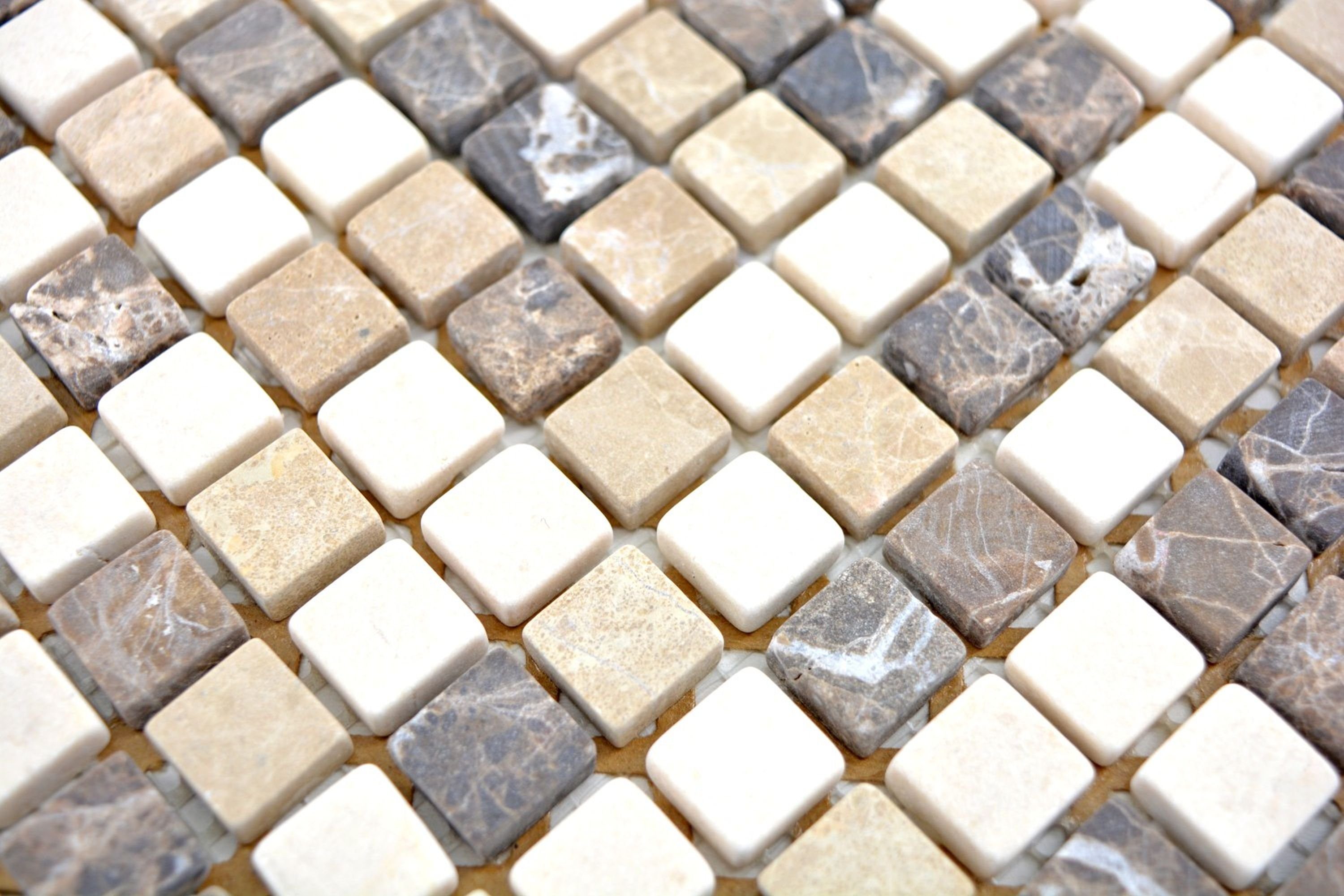 Mosani Bodenfliese Marmor Mosaik Fliese Naturstein beige creme braun Farbmix Quadrat