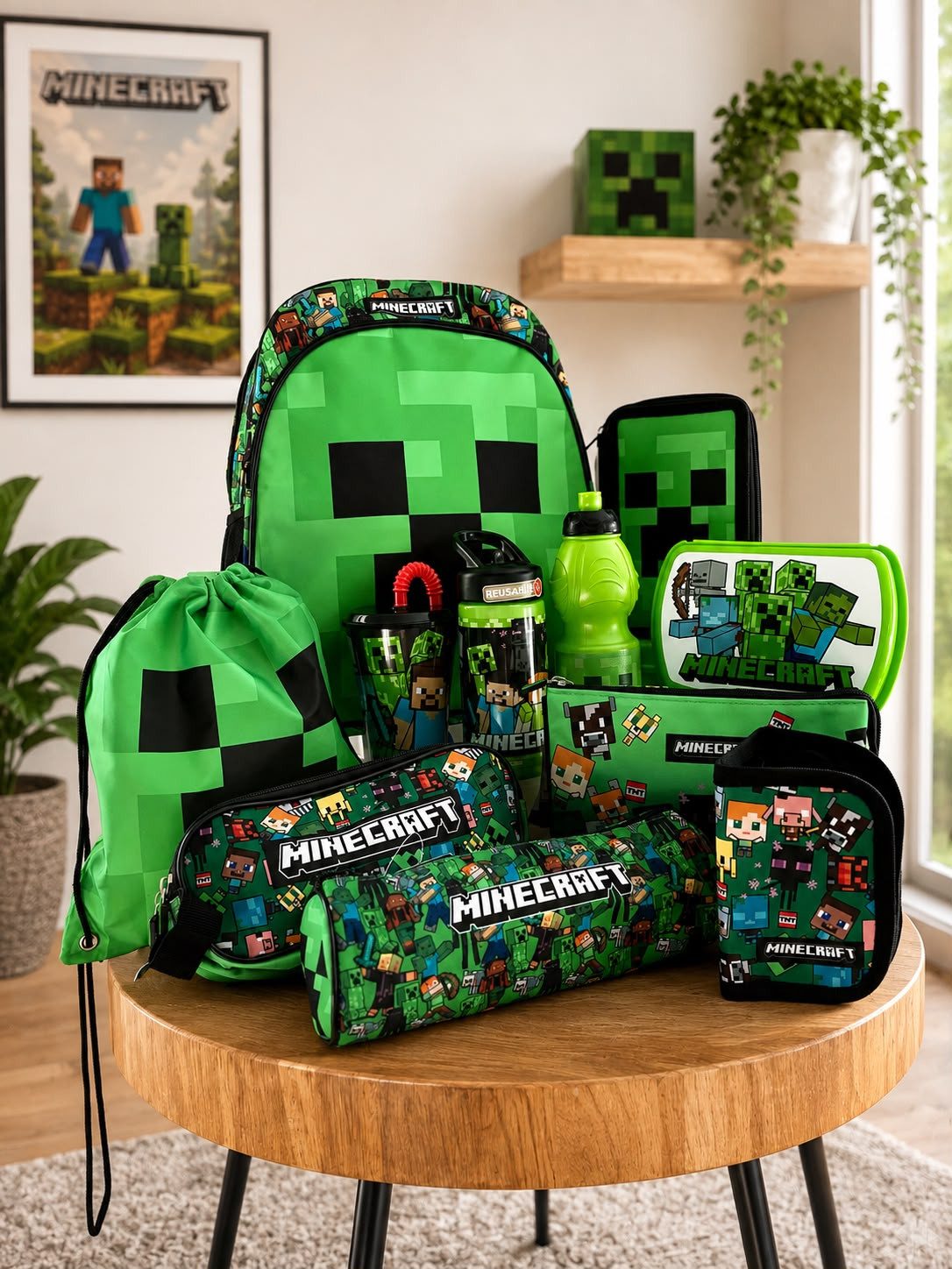 Minecraft Schulrucksack Minecraft Schulrucksack-Set XXL 11-teilig für Schule & Freizeit (11-tlg)