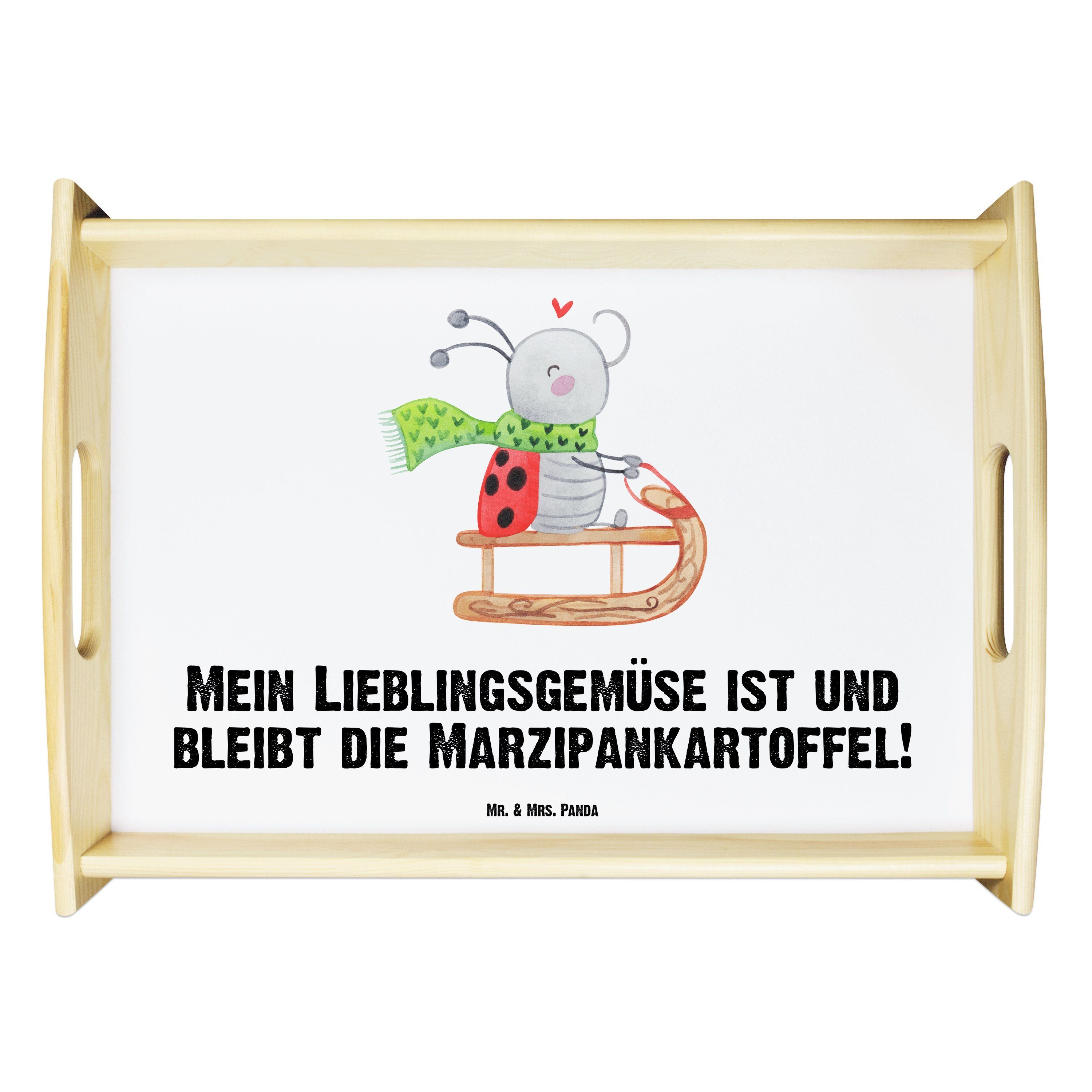 Mr. & Mrs. Panda Tablett Smörle Rodeln - Weiß - Geschenk, Holztablett, Weihnachtsdeko, Dekotab, Echtholz lasiert, (1-tlg)