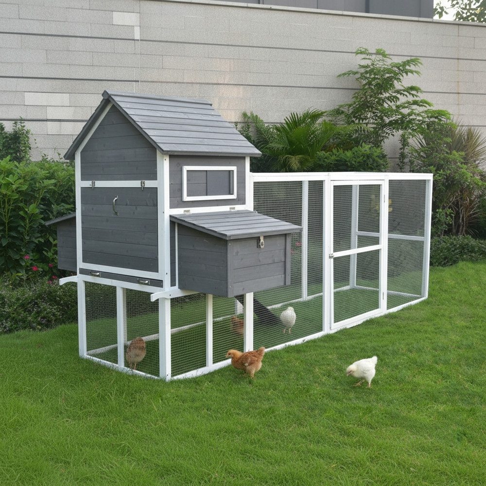 Mucola Hühnerstall Hühnervoliere Hühnerhaus Geflügelstall Hühner Freigehege, 2 Nestboxen mit insgesamt 4 Legenestern, XXL Freilaufgehege