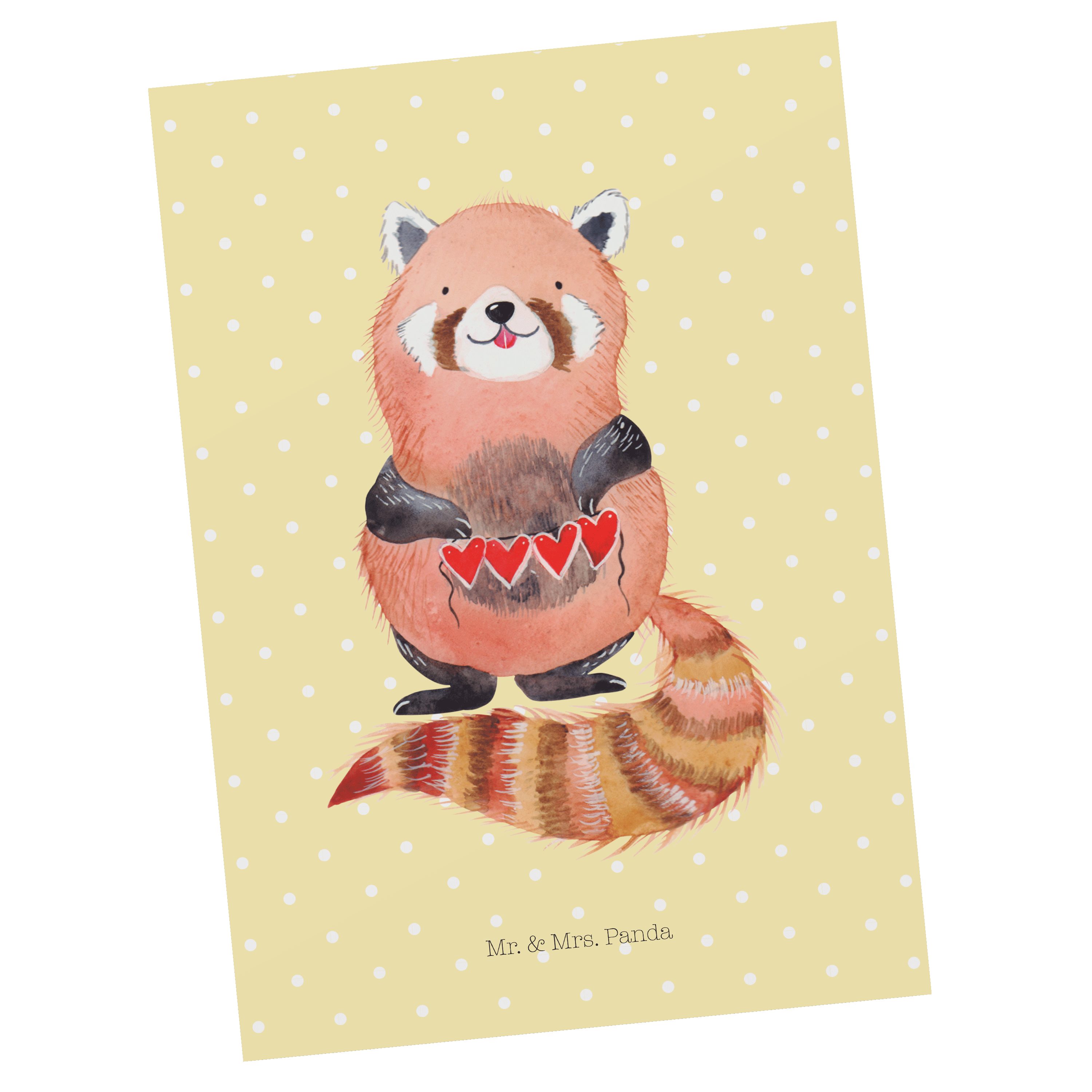 Mr. & Mrs. Panda Postkarte Roter Panda - Gelb Pastell - Geschenk, Karte, Gute Laune, Liebe, Ansi