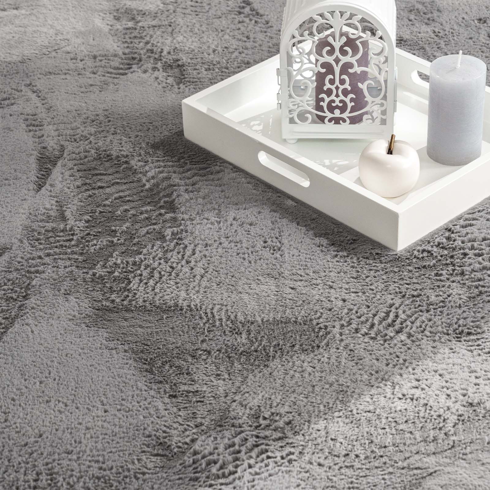 TaCa Home Teppich Flauschiges Hasenfell Imitat, rechteckig, Höhe: 14 mm, Wohnzimmer Schlafzimmer Esszimmer, Anthrazit - 60 x 90 cm