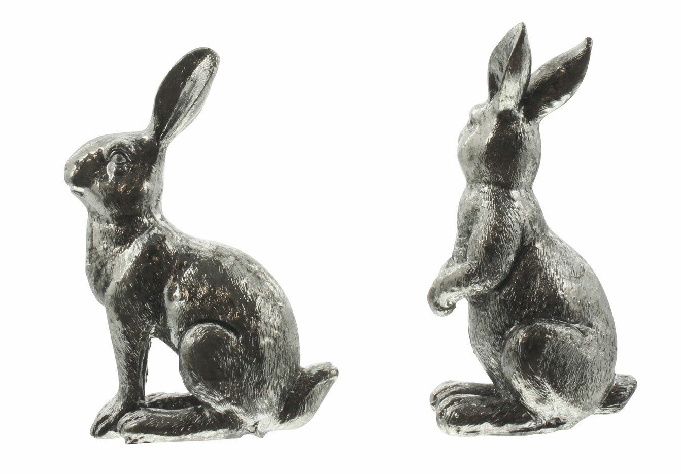 Home-trends24.de Osterhase Hasen Silber Osterhase Tisch Ostern Deko Figur Statue Set Paar