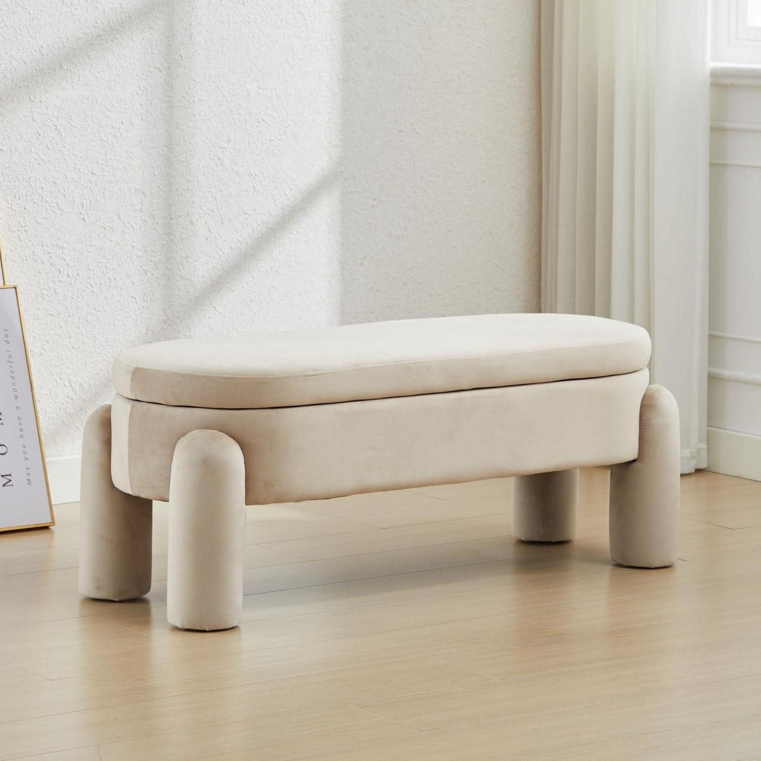 LuxusKollektion Bettbank Sitzhocker Samt mit Stauraum 114cm Khaki (1-St)