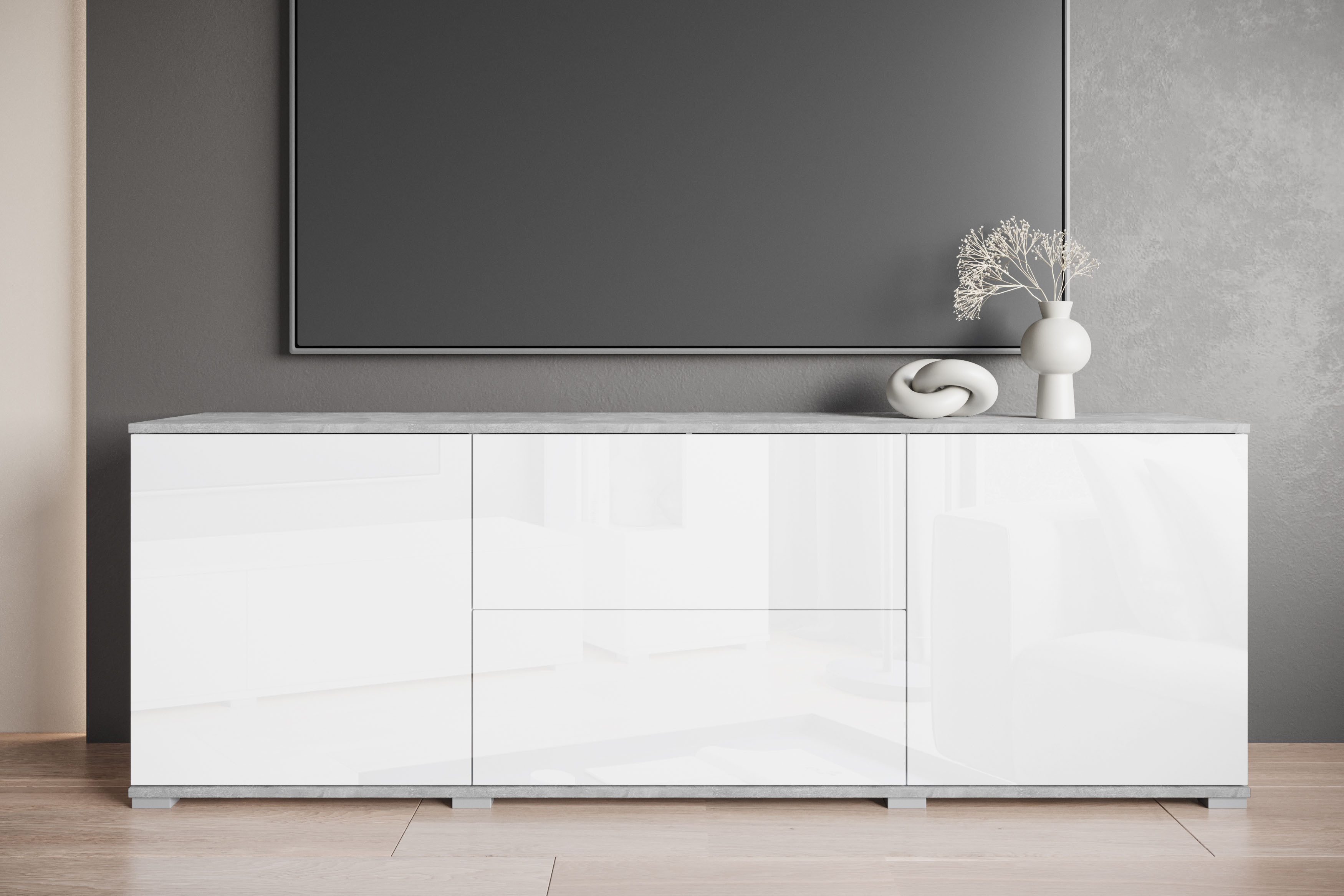 INOSIGN Lowboard Kenia (1 St), 2 Türen, 2 Schubladen, Breite 180 cm, höhenverstellbare Einlegeböden