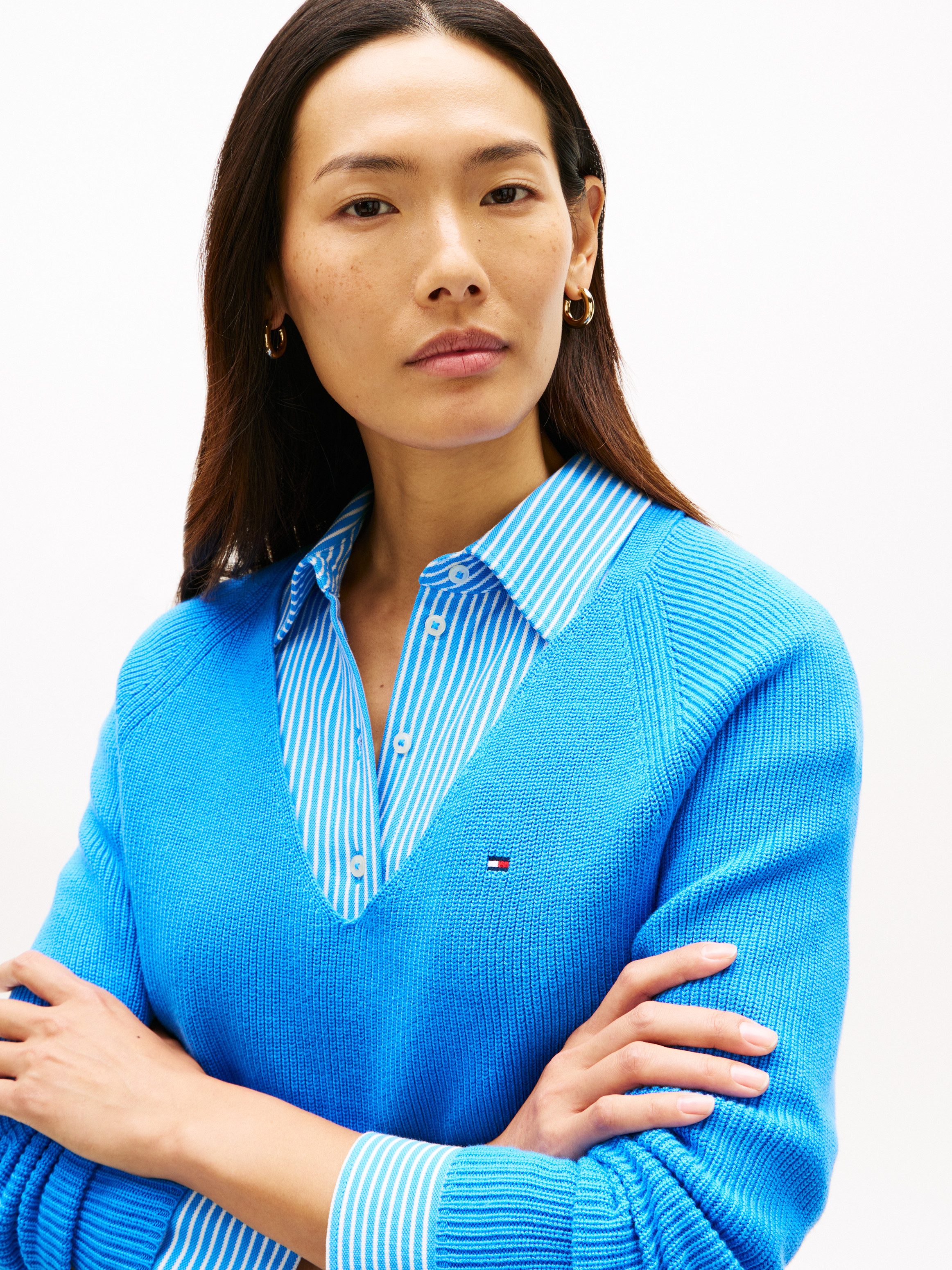 Tommy Hilfiger Strickpullover CO CARDI STITCH V-NK LS mit Logostickerei günstig online kaufen