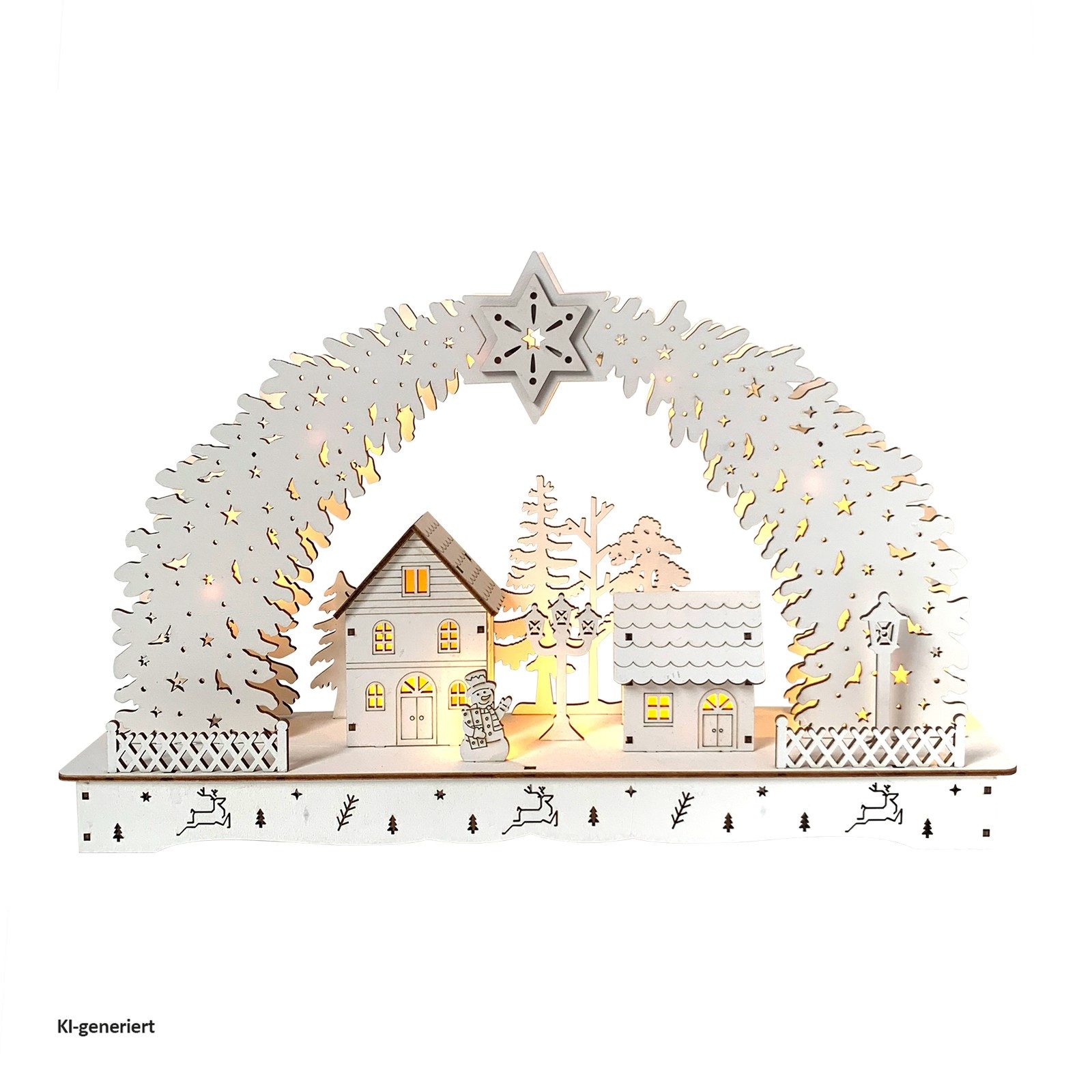 HTI-Living Schwibbogen Schwibbogen Weihnachtsdorf Weiß (1-tlg), Lichterbogen Weihnachtsdeko batteriebetrieben