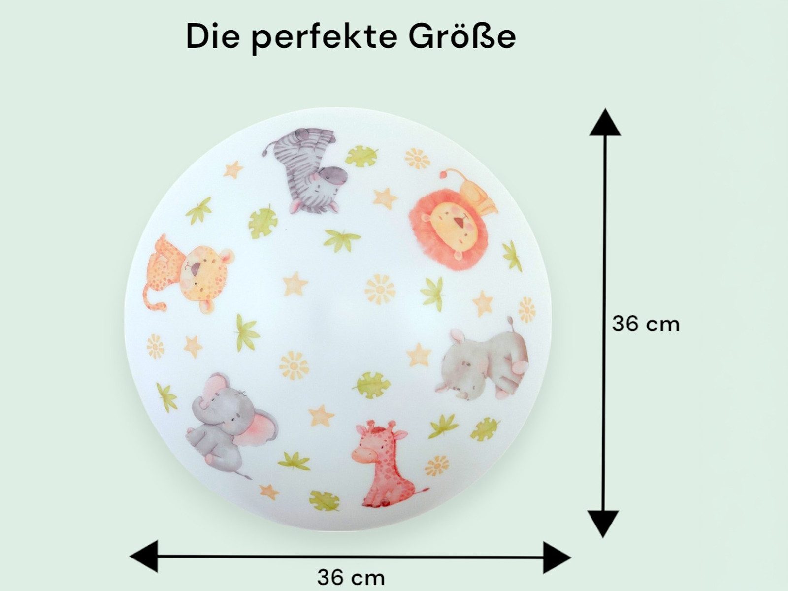 niermann LED Deckenleuchte mit Tiere Afrikas Motiv, Ø 35cm, Dimmfunktion, Über Schalter in 3 Stufen dimmbar, LED wechselbar, Warmweiß, Coole Kinder-Lampe flach für die Decke im Jugendzimmer