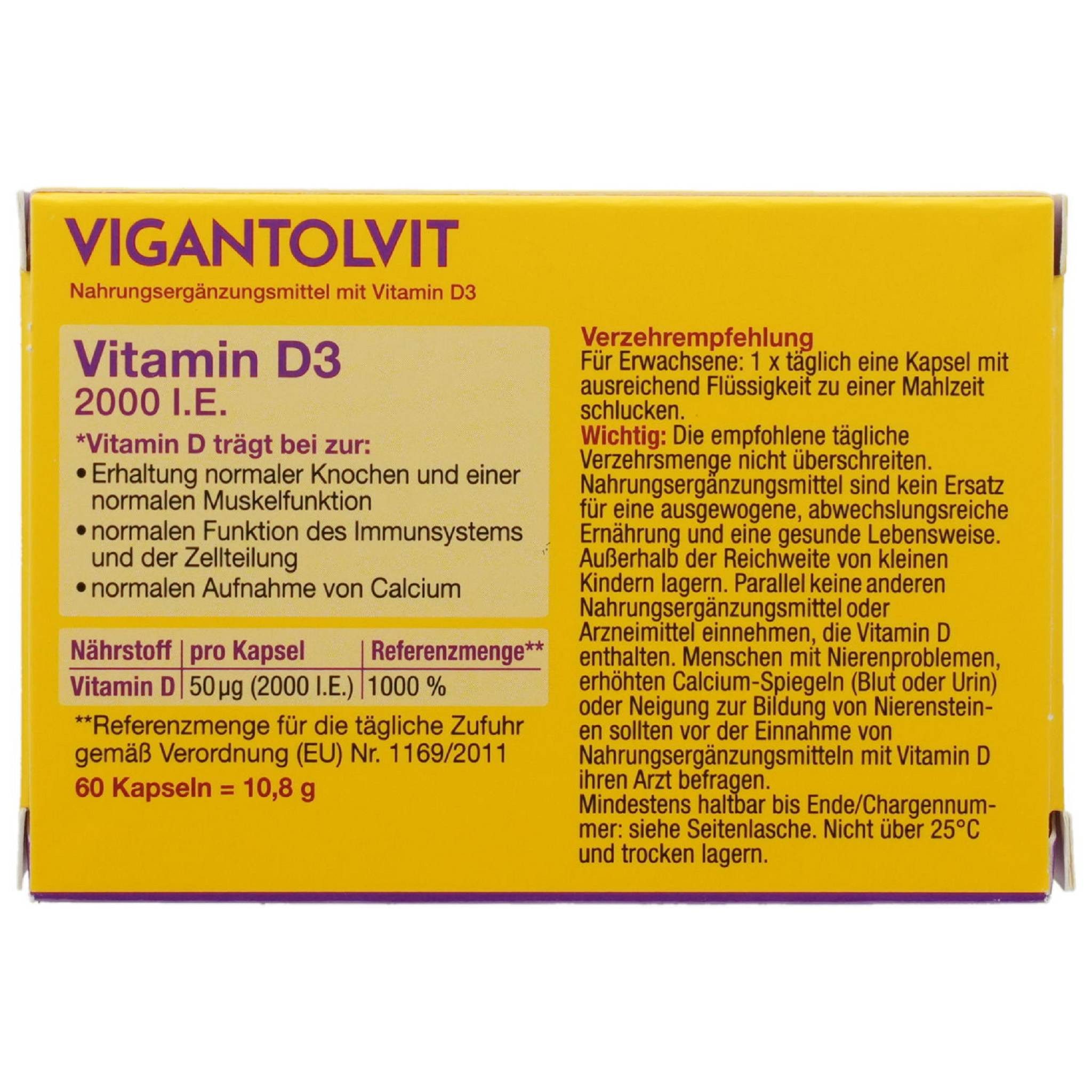 Vigantolvit Vigantolvit 2000 I.E. Vitamin D3 Weichkapseln PZN 12423852 Weichkapseln