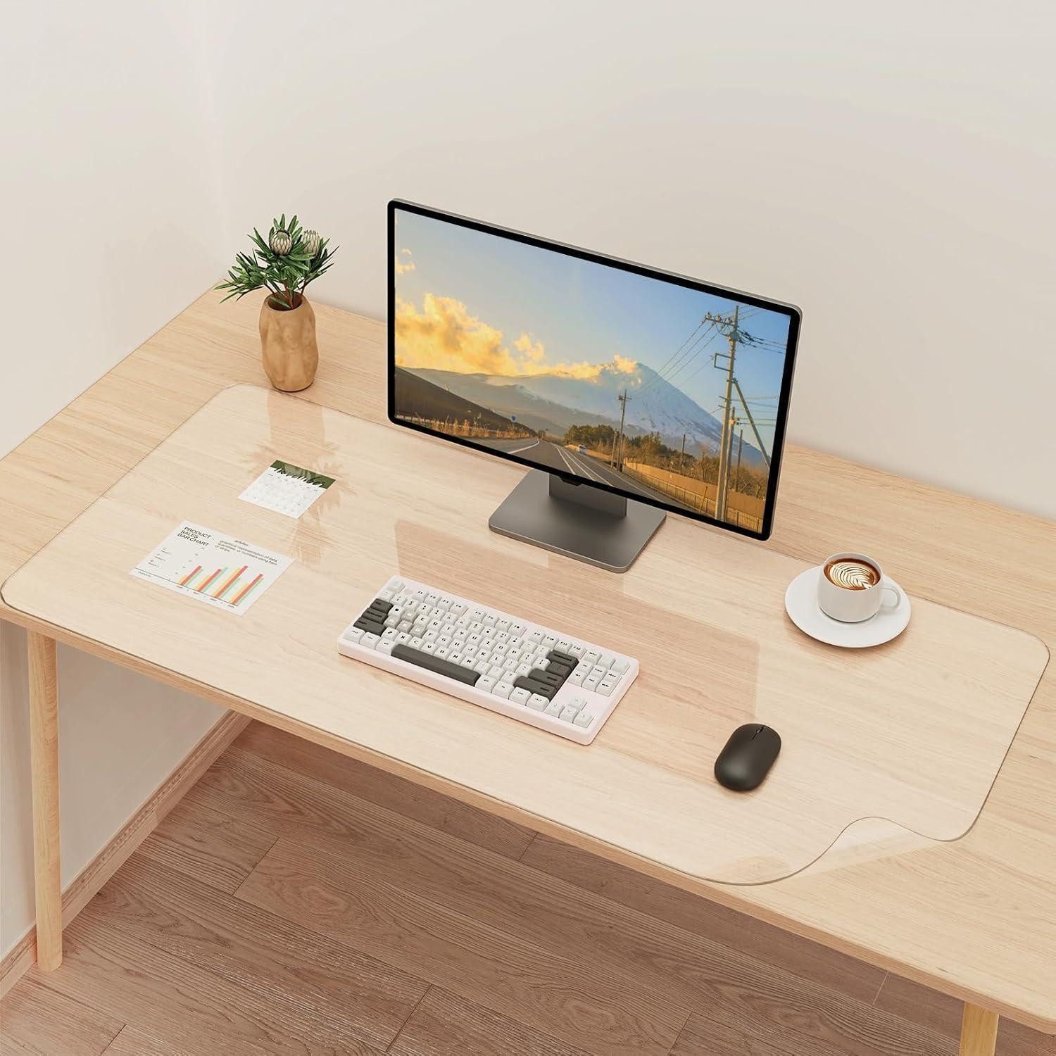 YSAGi Schreibtischunterlage Transparente Schreibtischunterlage Mauspad 90x43cm Büro Zuhause