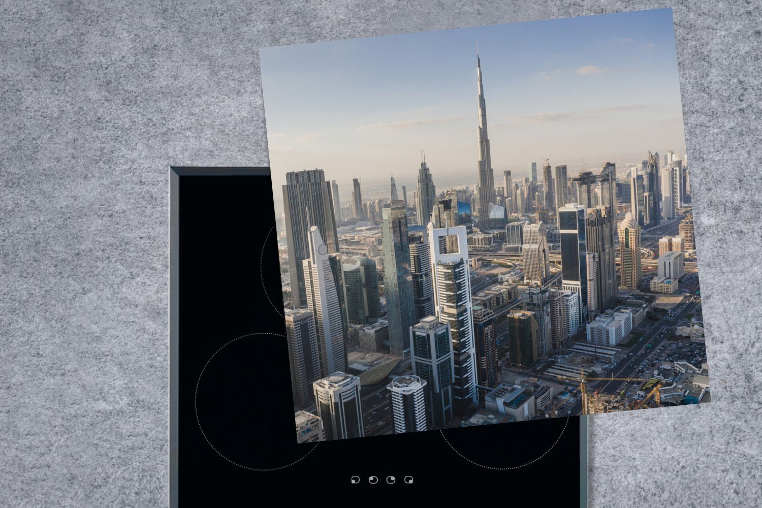 Burj (1 Ceranfeldabdeckung, - tlg), - Arbeitsplatte MuchoWow 78x78 Dubai, Khalifa Herdblende-/Abdeckplatte Vinyl, cm, küche für Skyline