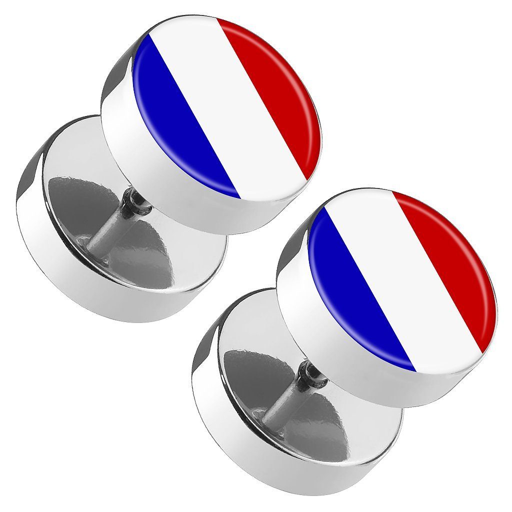 Ohrringe Fussball EM Fakeb Fanartikel Piercing-Set Platte WM Plug Piercing Frankreich & Runde Länderflagge, Deutschland Flesh Taffstyle Ohrstecker Tunnel