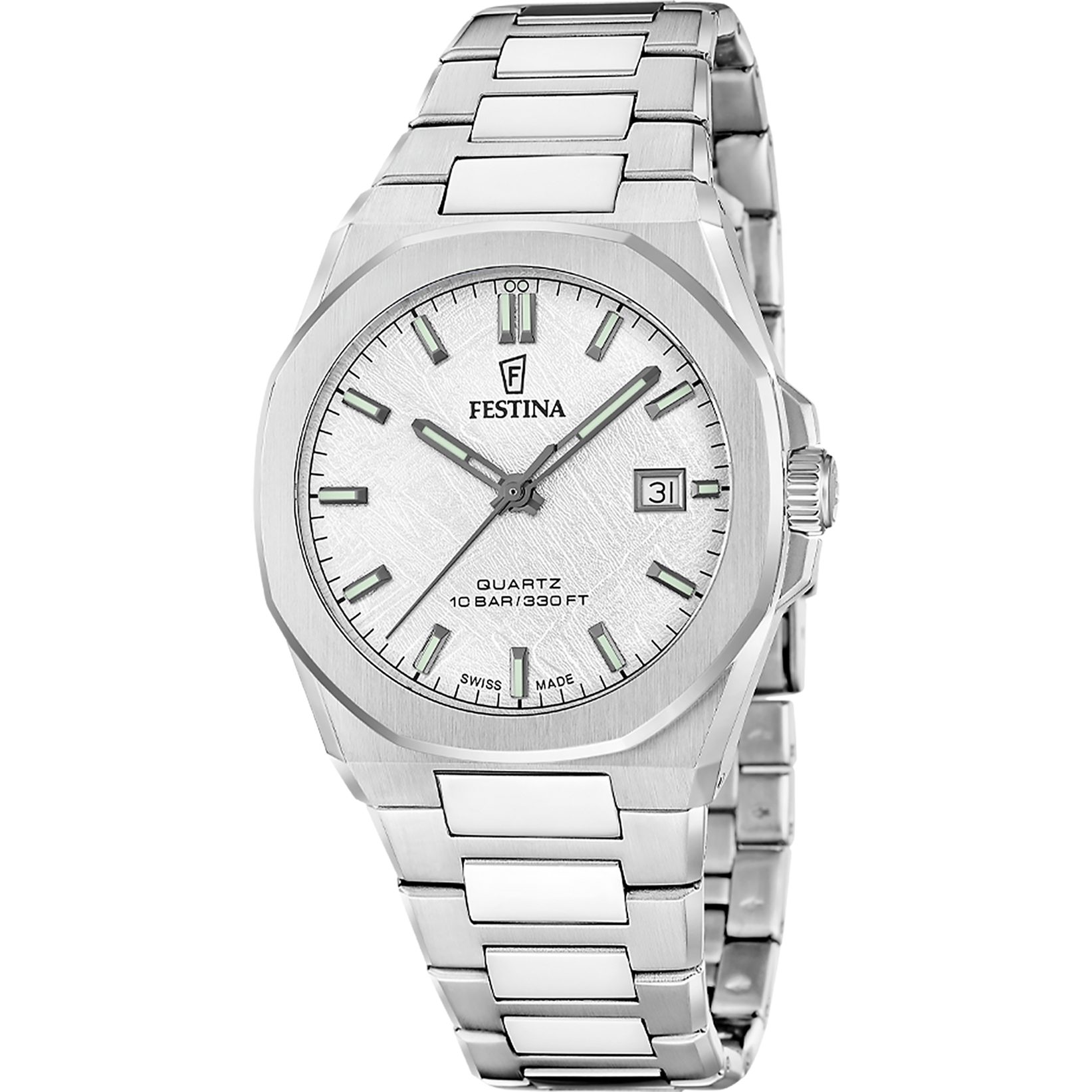 Festina Quarzuhr Classic Steel F20100_1, Armbanduhr, Herrenuhr, Swiss Made, Edelstahlarmband, analog, Tag