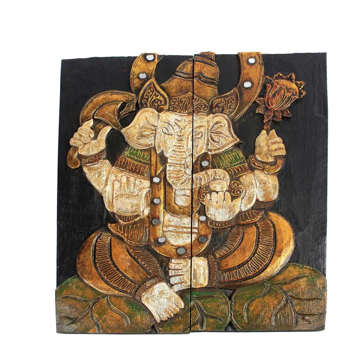 Oriental Galerie Holzbild Ganesha Wandbild 2er klappbar, Ganesha (1 St), Handarbeit