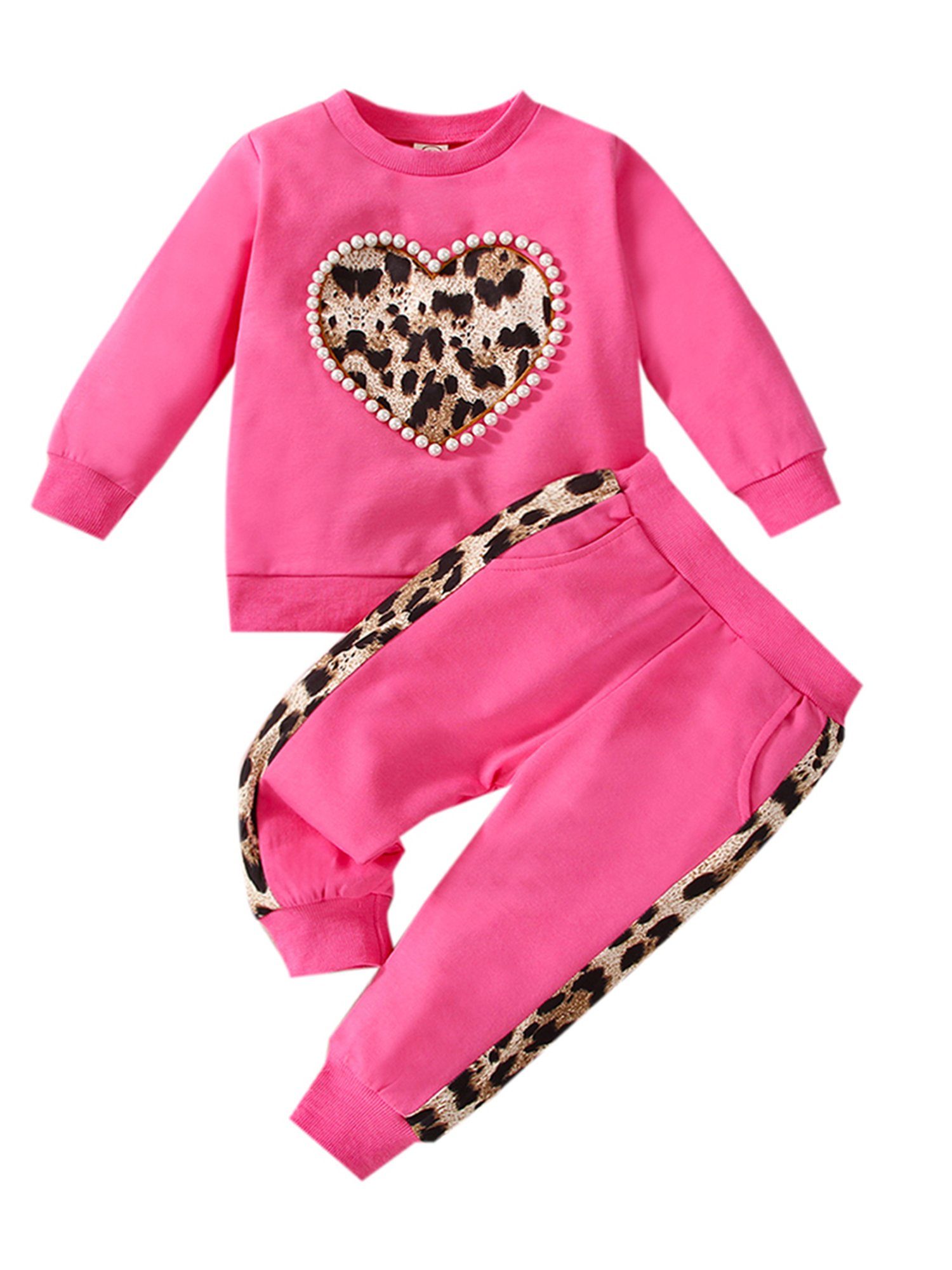 LAPA Top & Hose Pullover und Hose für Mädchen (Set, 2-tlg) modischer Leopardenanzug mit Nagelperlen