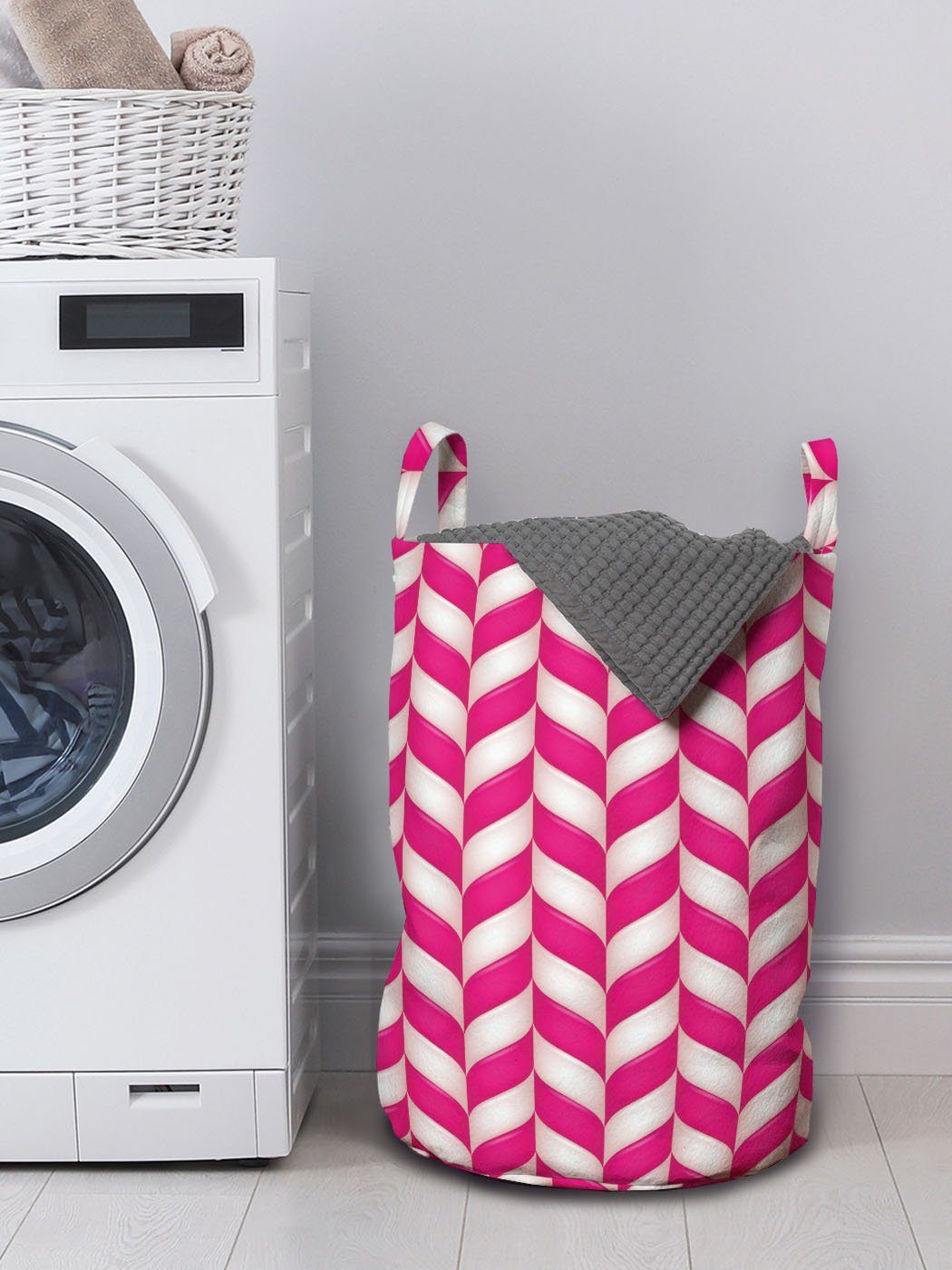 Wäschesäckchen Waschsalons, Wäschekorb mit Weiß, Griffen gewellte Kordelzugverschluss für Vibrant Linien Abakuhaus rosa,