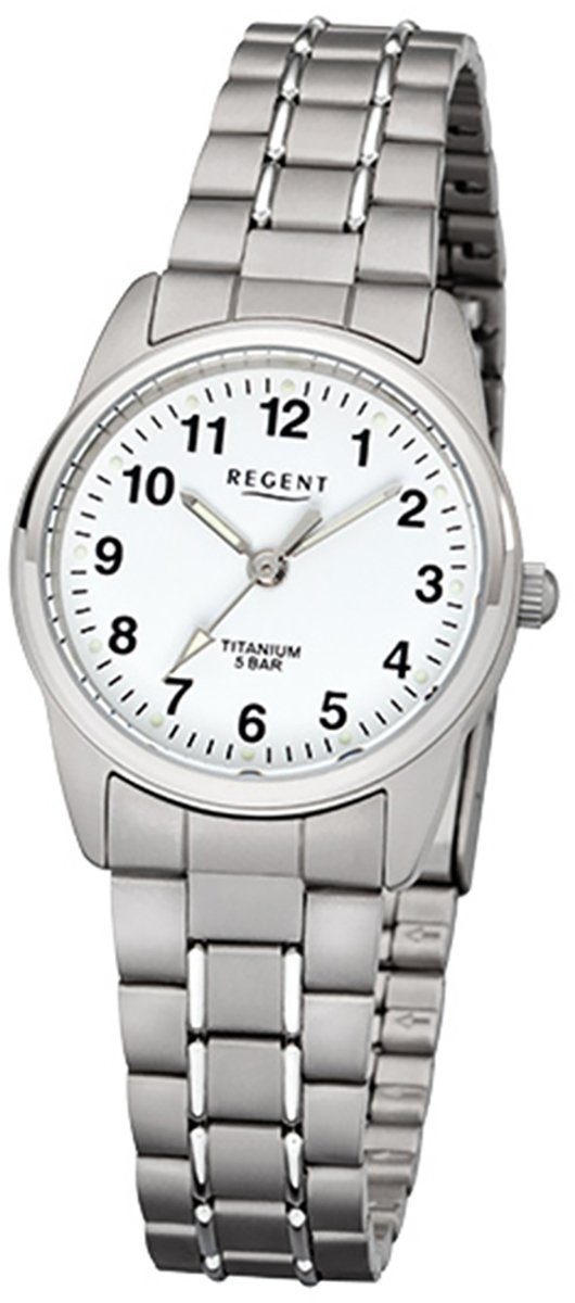 Regent Quarzuhr Regent Damen-Armbanduhr silber grau Analog, Damen Armbanduhr rund, klein (ca. 26mm), Titanarmband