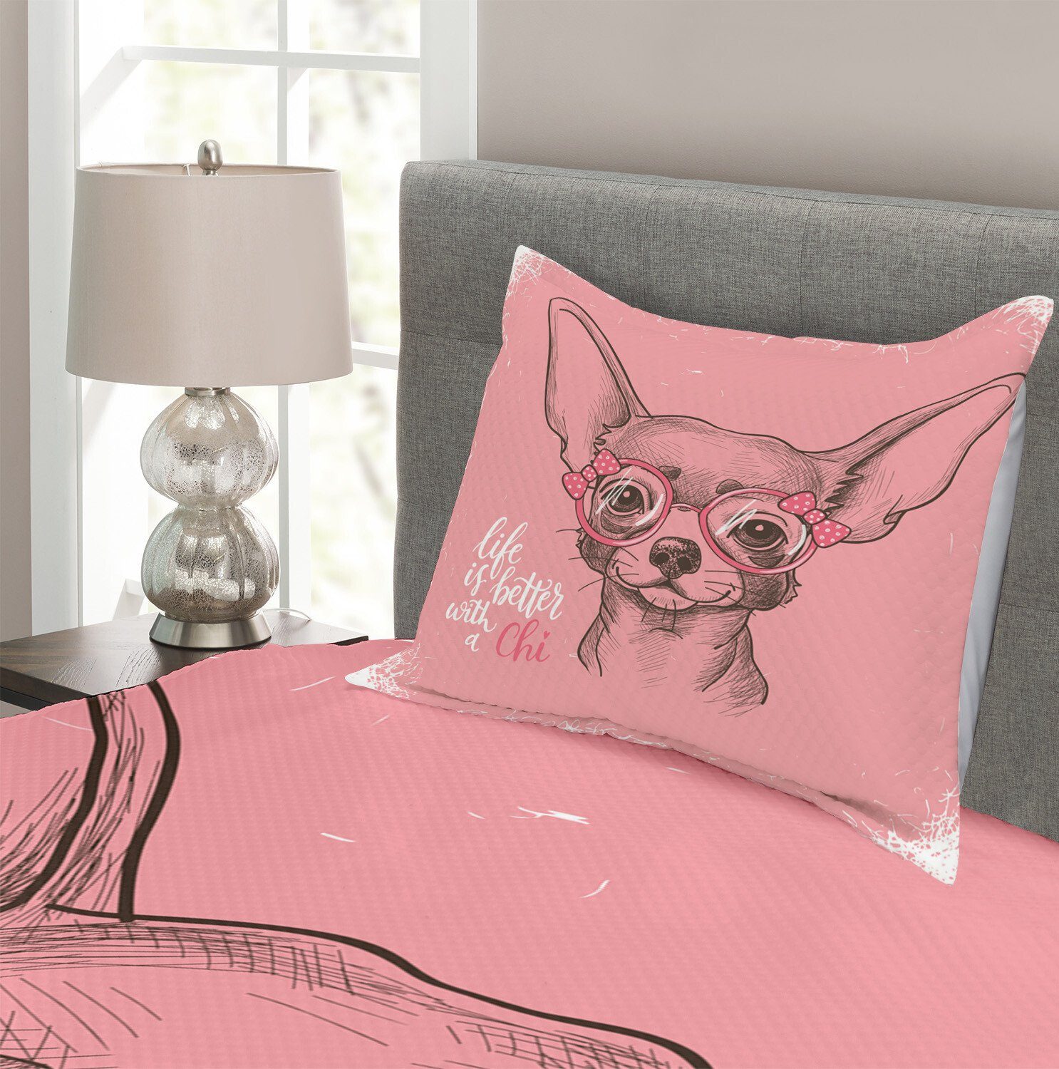 Chihuahua Wörter Hund Waschbar, Abakuhaus, Kissenbezügen Mädchen Tagesdecke Sketch mit Set