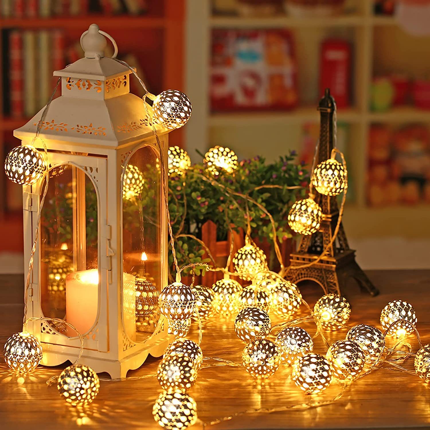 Leway LED-Girlande LED Marokkanische Lichterkette 7M Weihnachtsbeleuchtung  Lichterkette Indoor Powerbetrieben, Marokkanische Silberkugel, Warmweiße  orientalische Lichter, 8 Beleuchtungsmodi, Speicherfunktion