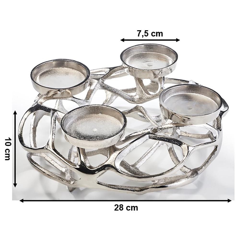 Kobolo Kerzenhalter Adventskranz rund aus Metall 4 Kerzen - D 31cm (silber)