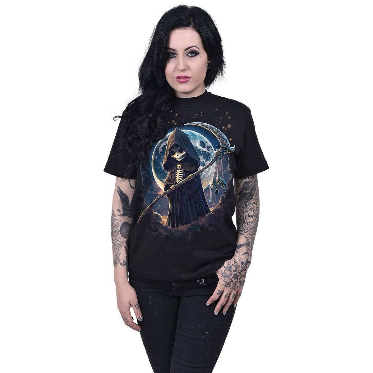 Spiral Print-Shirt REAPERETTE - T-Shirt mit Frontdruck Schwarz Spiral Gothic Shirt Anime aus Baumwolle mit Print
