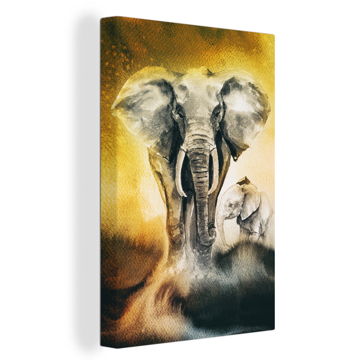 OneMillionCanvasses® Leinwandbild Elefant - Aquarellfarbe - Gelb, (1 St), Leinwandbild fertig bespannt inkl. Zackenaufhänger, Gemälde, 20x30 cm