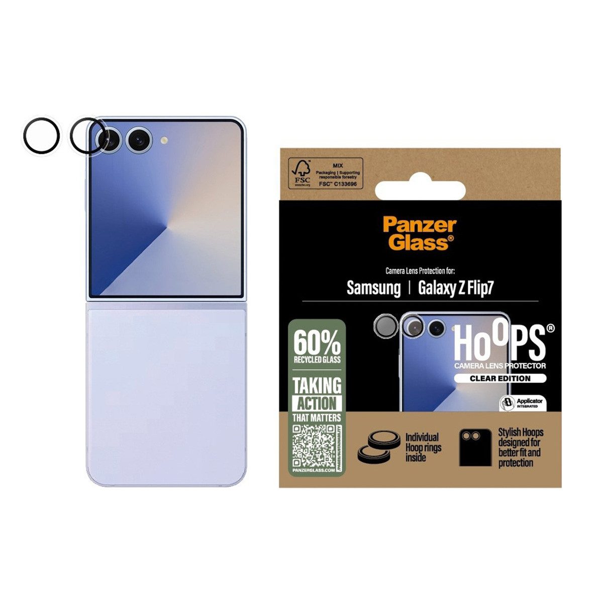 PanzerGlass Displayschutzglas PanzerGlass Kameraprotektor Hoops Optic Rings für das Samsung Galaxy Z, 1 Stück