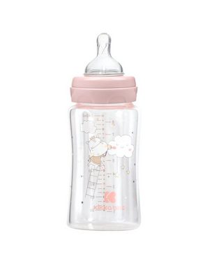 Kikkaboo Babyflasche Baby Glasflasche 240 ml, Weithalsöffnung, Deckel, Silikonsauger Größe M