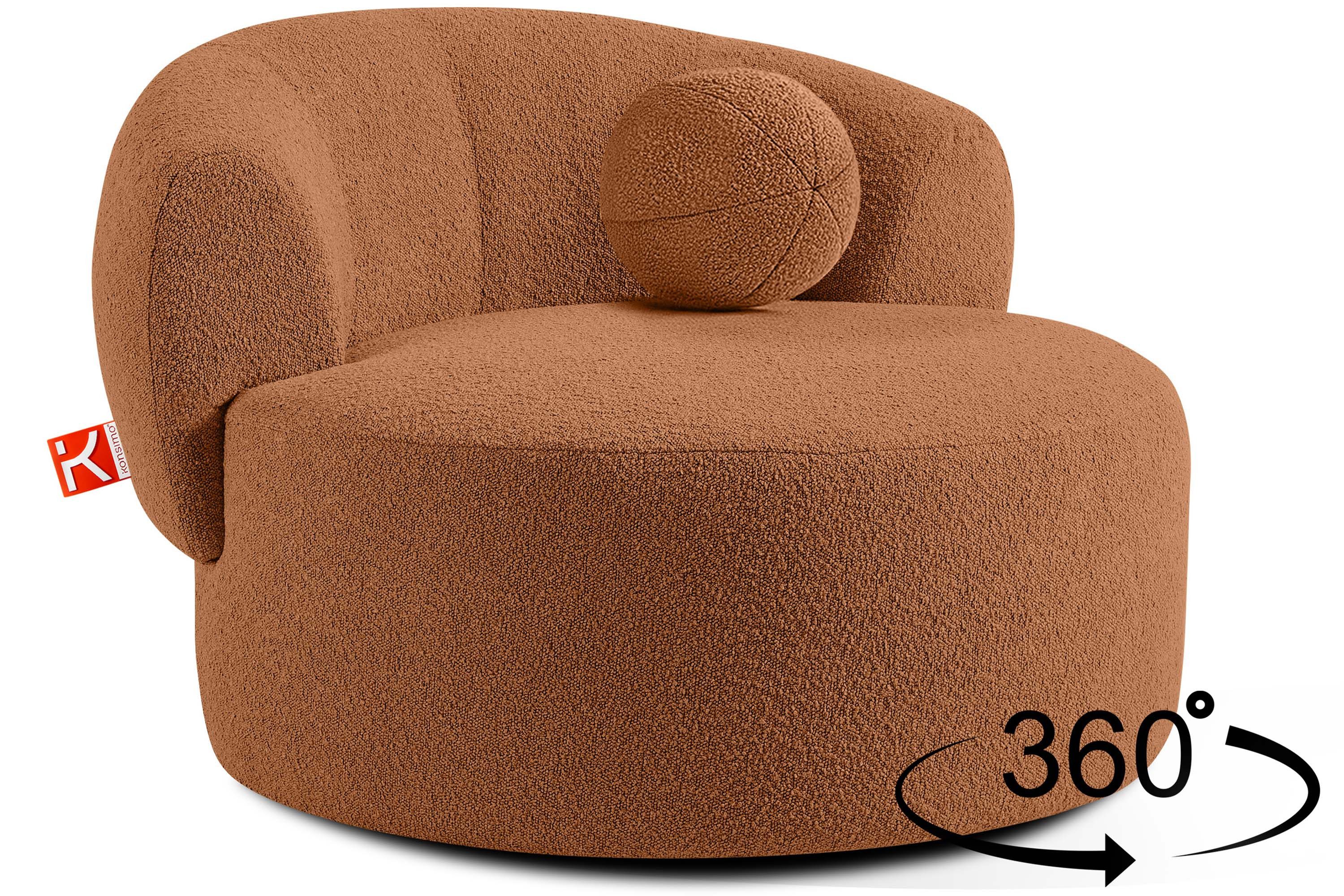 KONSIMO® Drehsessel VIRA mit drehbarem Metallfuß, hergestellt in der EU (Sessel, Polstersessel, Loungesessel), mit dekorativem Rundkissen, Modern, organische Form