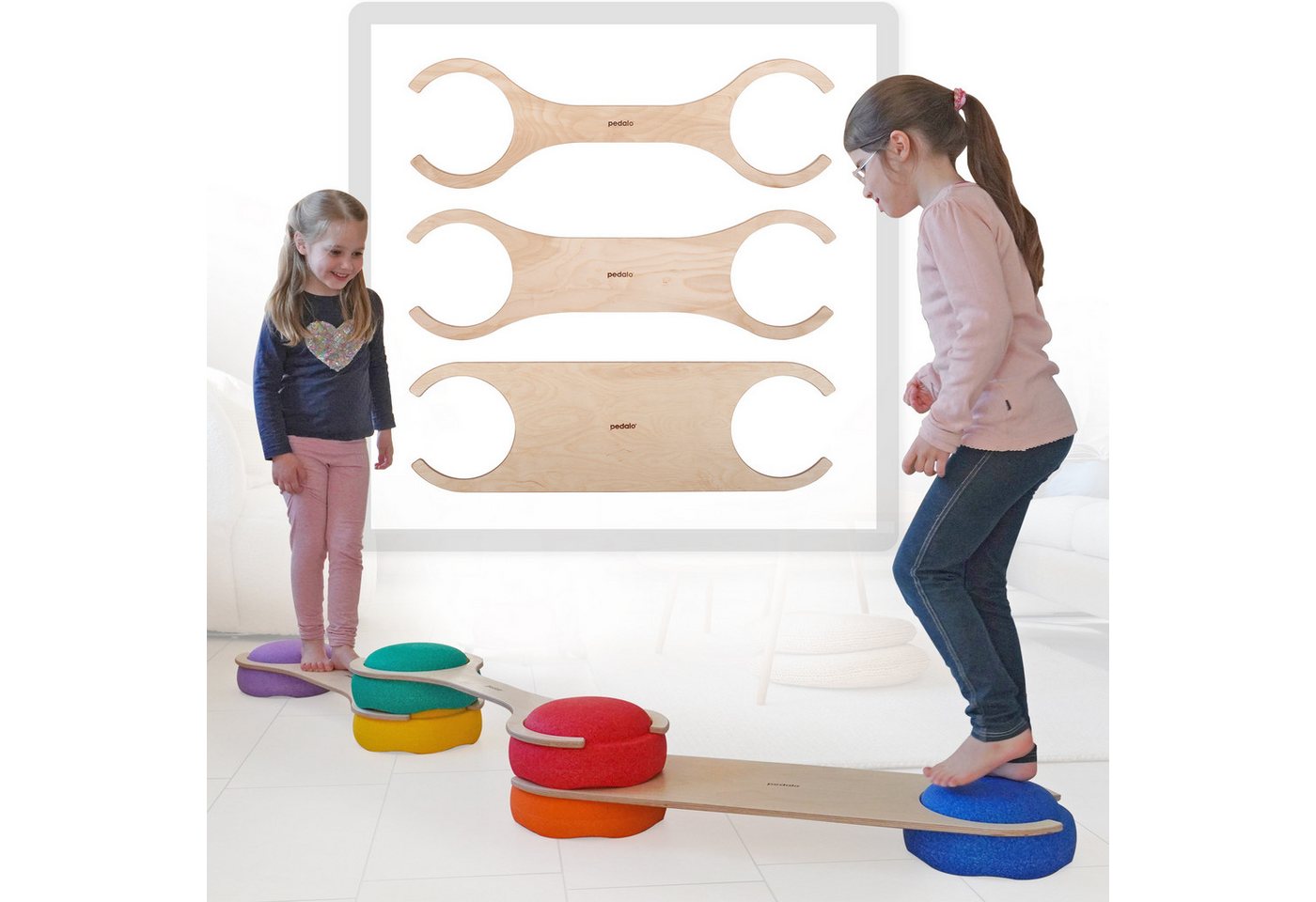 pedalo® Balanceboard Stapelbaustein Balanciersteg 3er Set / Gleichgewicht Parcours / Kinder, Set = 3 Stück, Passend für Stapelsteine, hohe Sicherheit