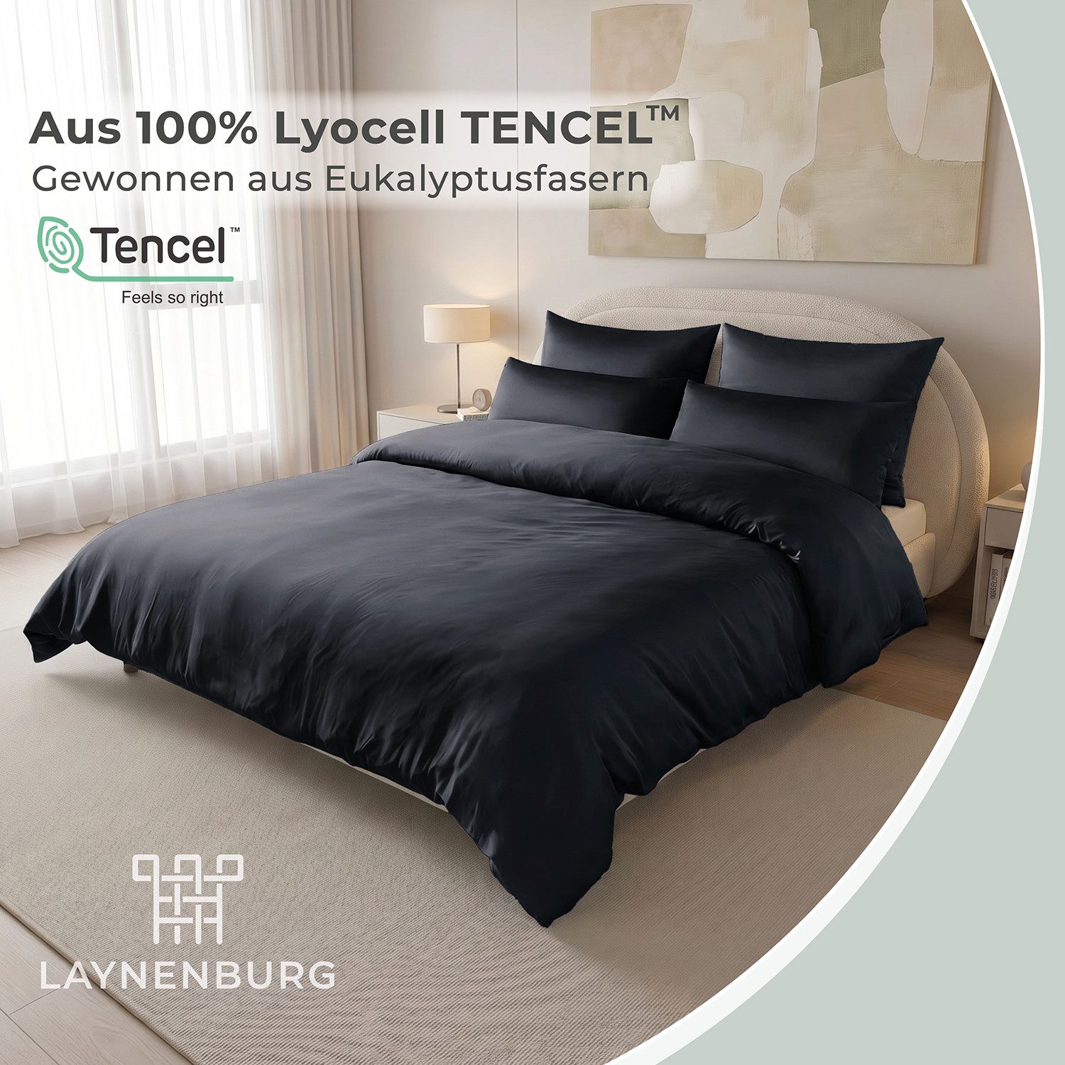 Laynenburg Bettwäsche Eukalyptus aus 100% Tencel Lyocell ab Gr. 135x200, kühlende, atmungsaktive Sommer-Bettwäsche mit Reißverschluss – Bild 2 von 5