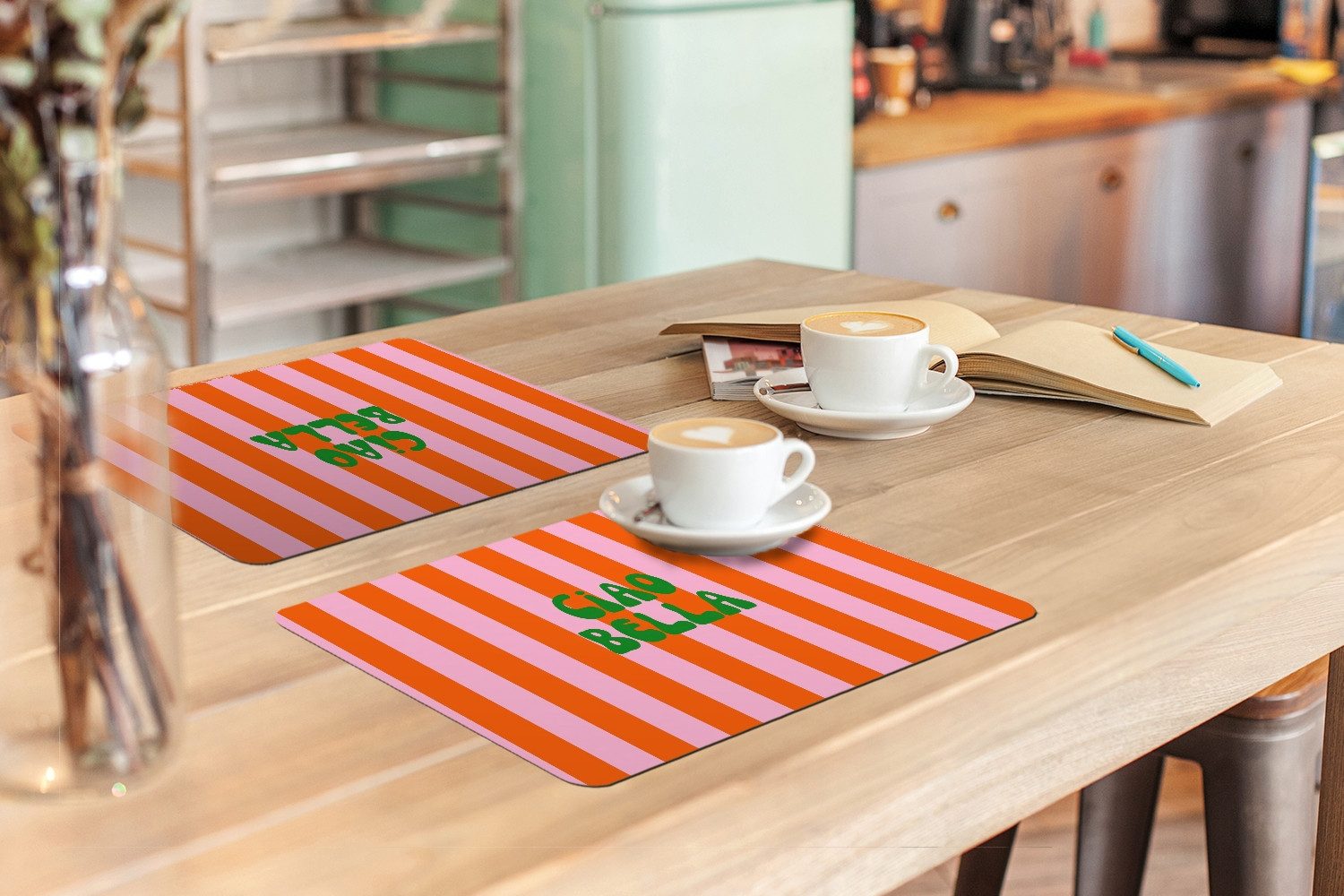 MuchoWow Platzset Streifen - Orange - Vertikal - Ciao bella, (6-St), Platzsets, Tischset, Abwaschbar, Tischsets, Platzdeckchen – Bild 3 von 5