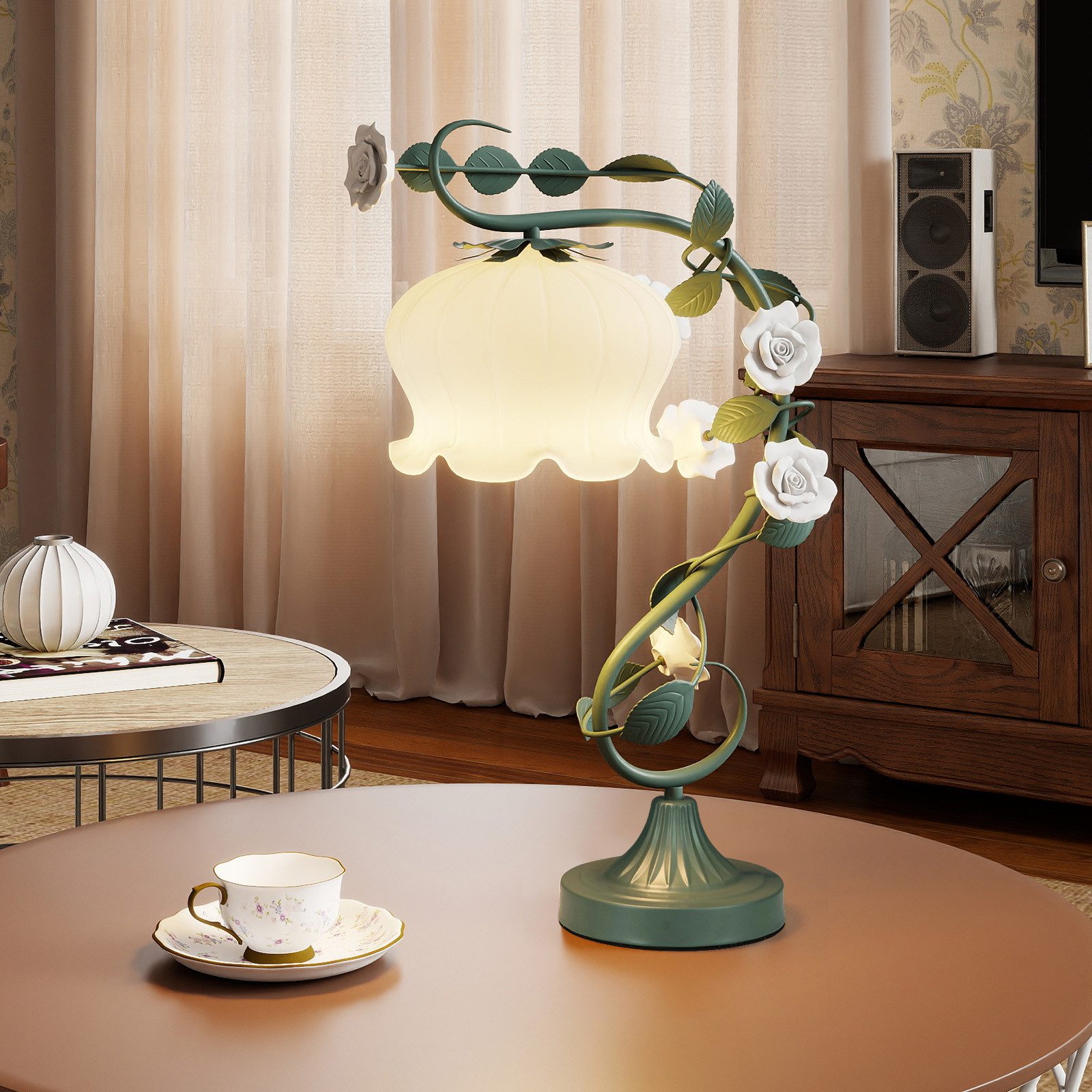 COSTWAY Nachttischlampe, 54,5cm mit Maiglöckchen Lampenschirm, 6 Keramikros günstig online kaufen