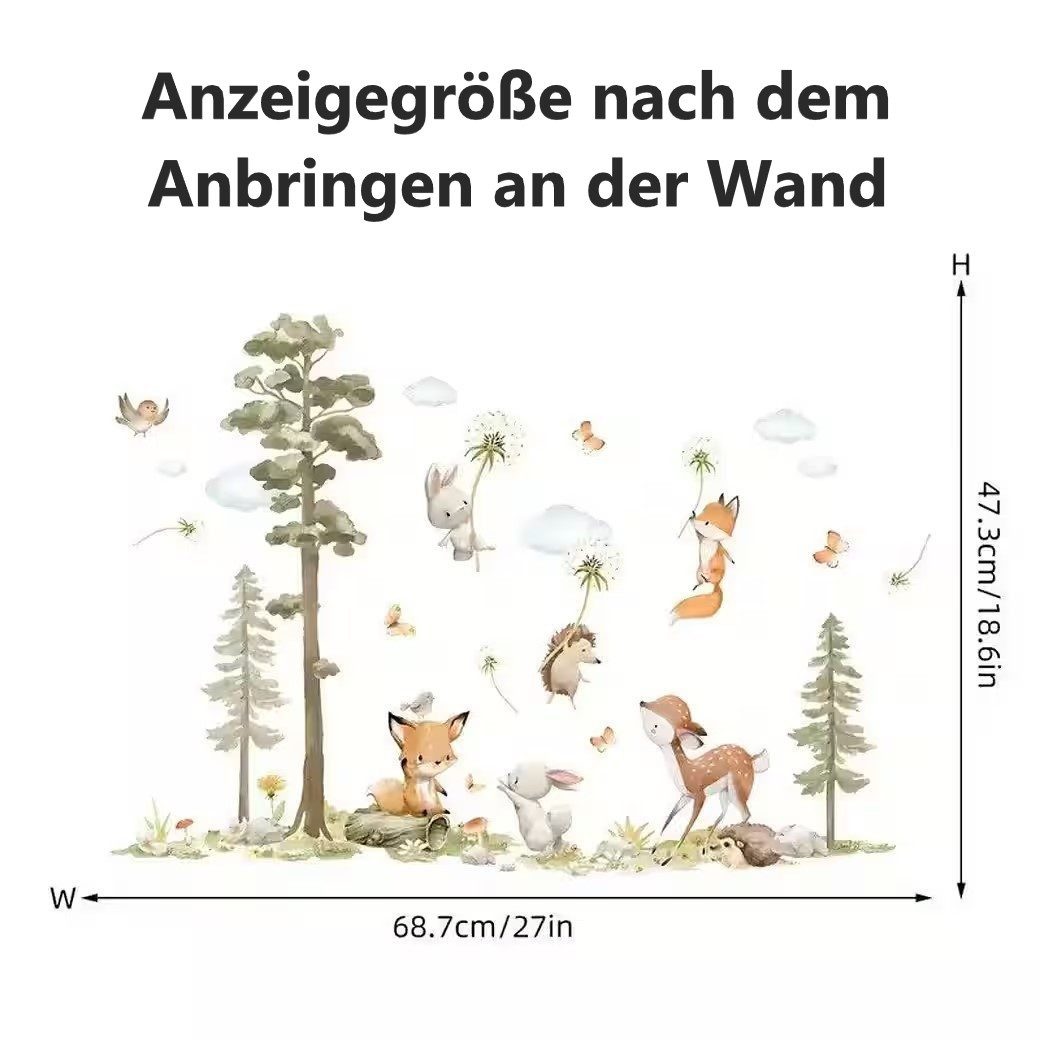 Montegoni Wandtattoo Wandaufkleber Kaninchen Fuchs Hirsch Baum für Kinderzimmer, Selbstklebend, Hochwertige Qualität