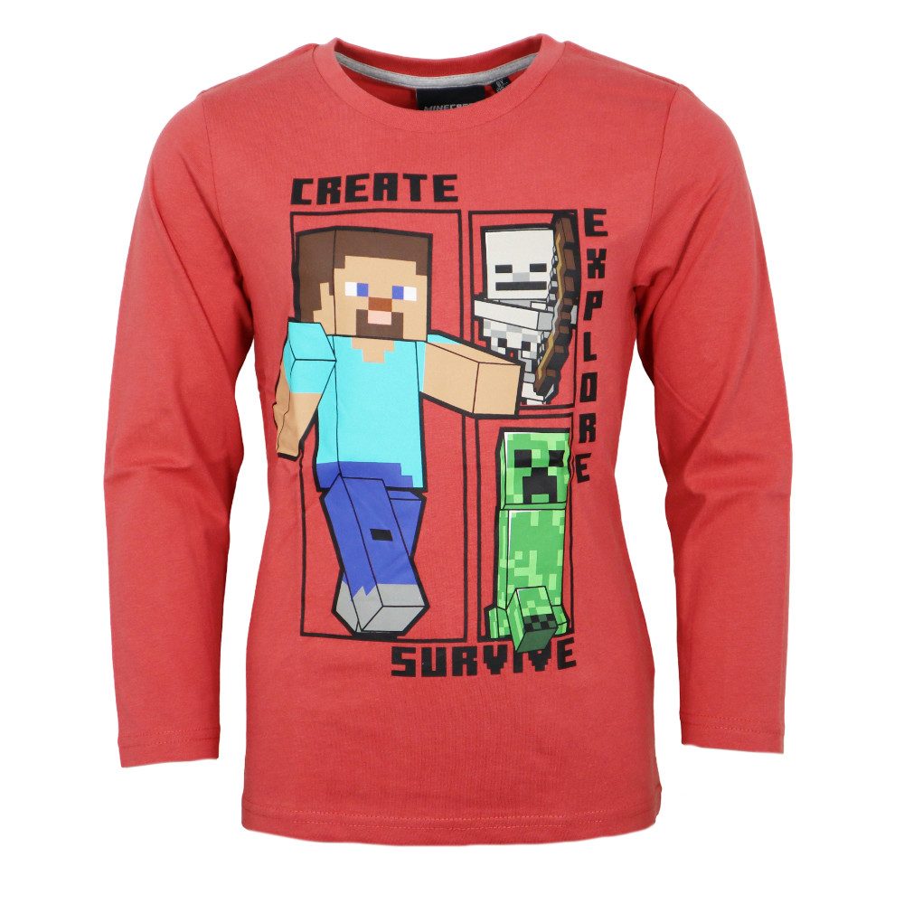 Minecraft Langarmshirt Minecraft Steve Creeper Kinder Jungen Langarmshirt Shirt Gr. 116 bis 152, 100% baumwolle