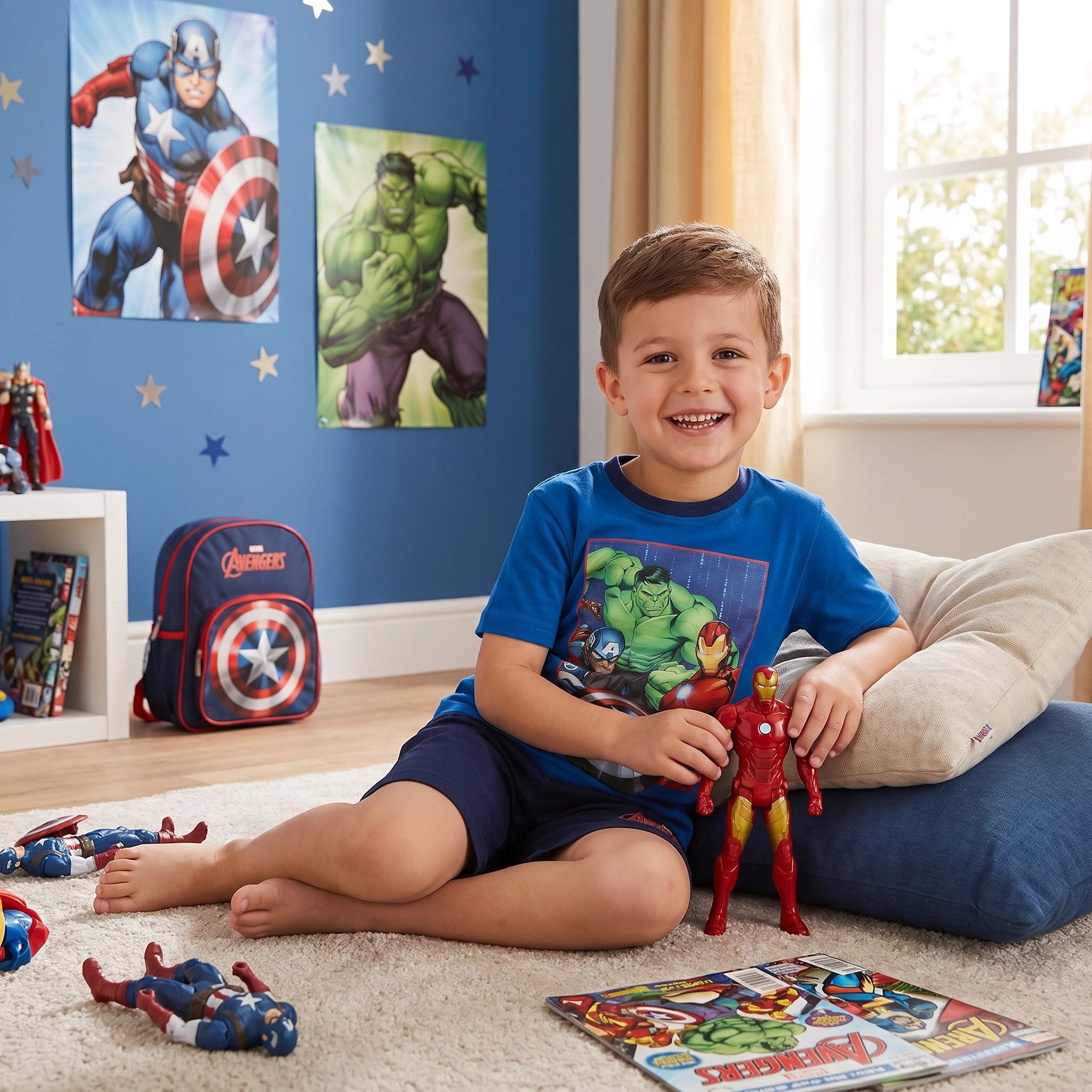 MARVEL Schlafanzug Marvel Avengers Jungen Schlafanzug Pyjama Shirt Shorts (1 tlg) Gr. 98 bis 128 - 100% Baumwolle