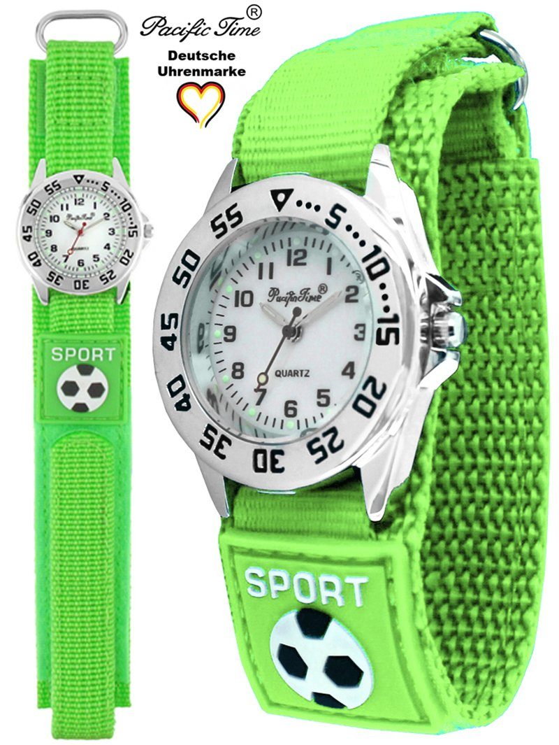 Pacific Time Quarzuhr Kinder Armbanduhr Fußball Stoffarmband Klettverschluß, Gratis Versand