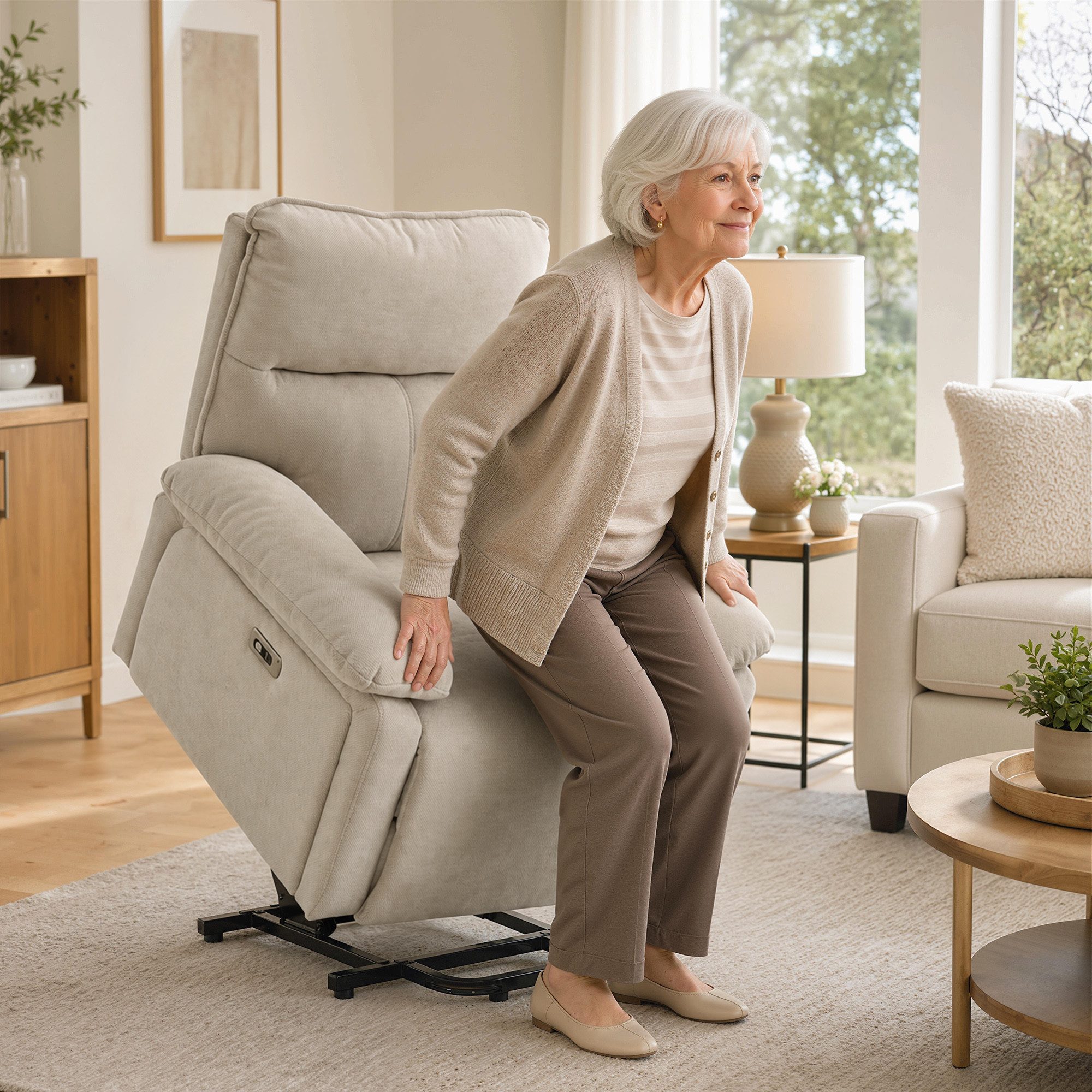 HOMCOM Relaxsessel dicke Rückenlehne mit Armlehnen (Set, 1-St., 1), Aufstehhilfe, Massage, Wärme, USB-A,USB-C
