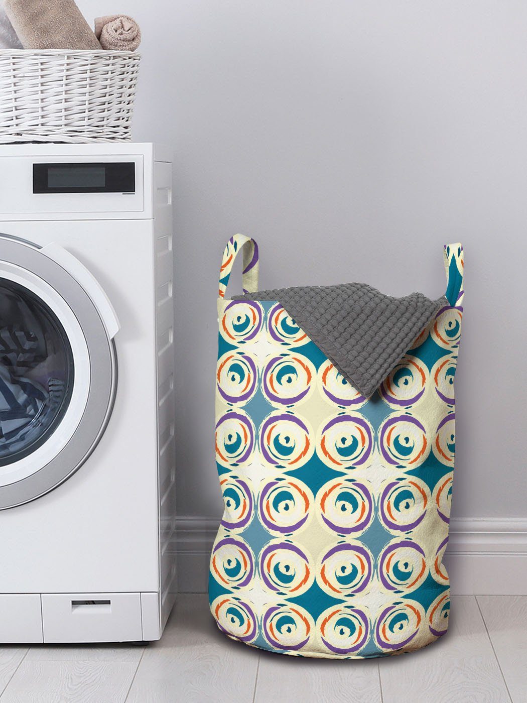 Abakuhaus Wäschesäckchen Wäschekorb für Griffen Waschsalons, Abstrakt Kordelzugverschluss Repetitive Kreisformen mit