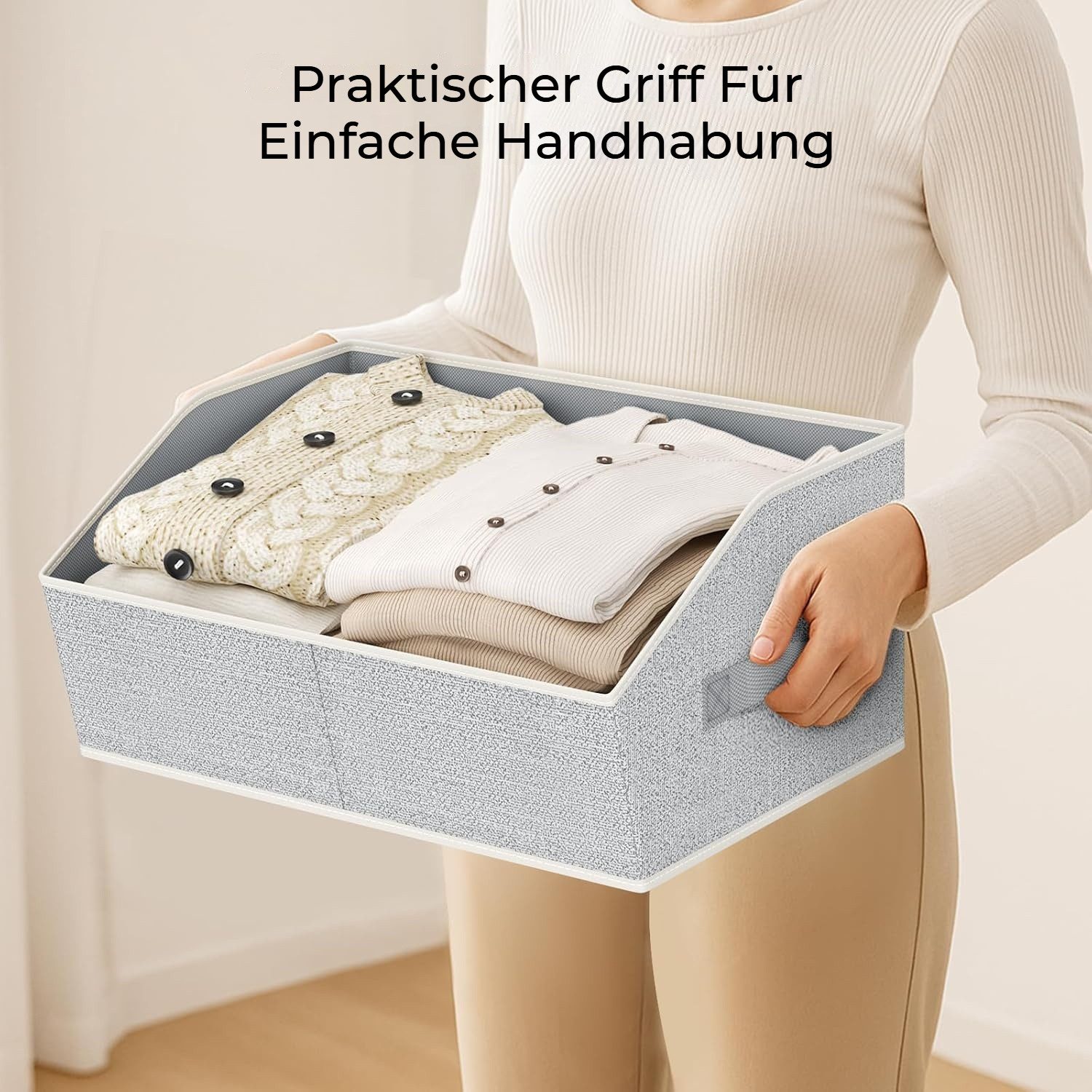 BlingBin Aufbewahrungsbox Faltbare Aufbewahrungskorb, Aufbewahrungskiste mit Griff, Küchen Körbe (4er Set, 4 St., Produktabmessungen: 42 × 28 × 20 cm, Material: Vliesstoff), Kleiderschrank Organizer für Kleidung, Würfelregal, Spielzeug, Grau