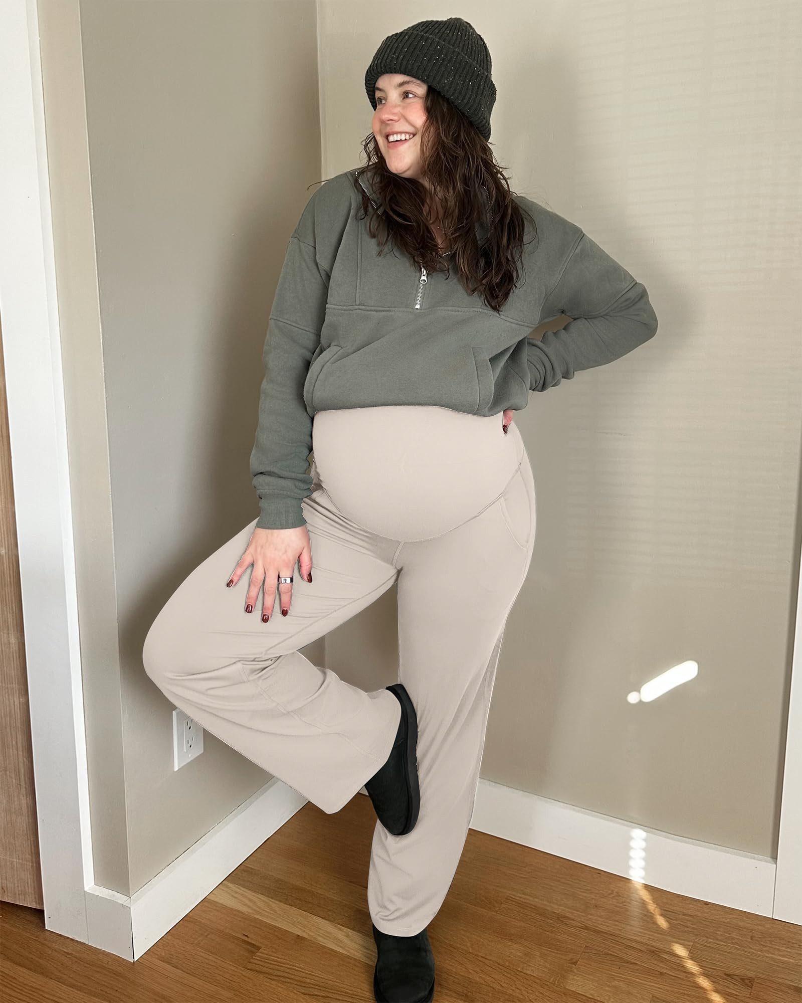 G4Free Umstandshose Damen Umstandshose Jogginghosen Slim Fit Yogahose Arbeitshosen Dehnbare Lounge-Hose mit weitem Bein und Taschen