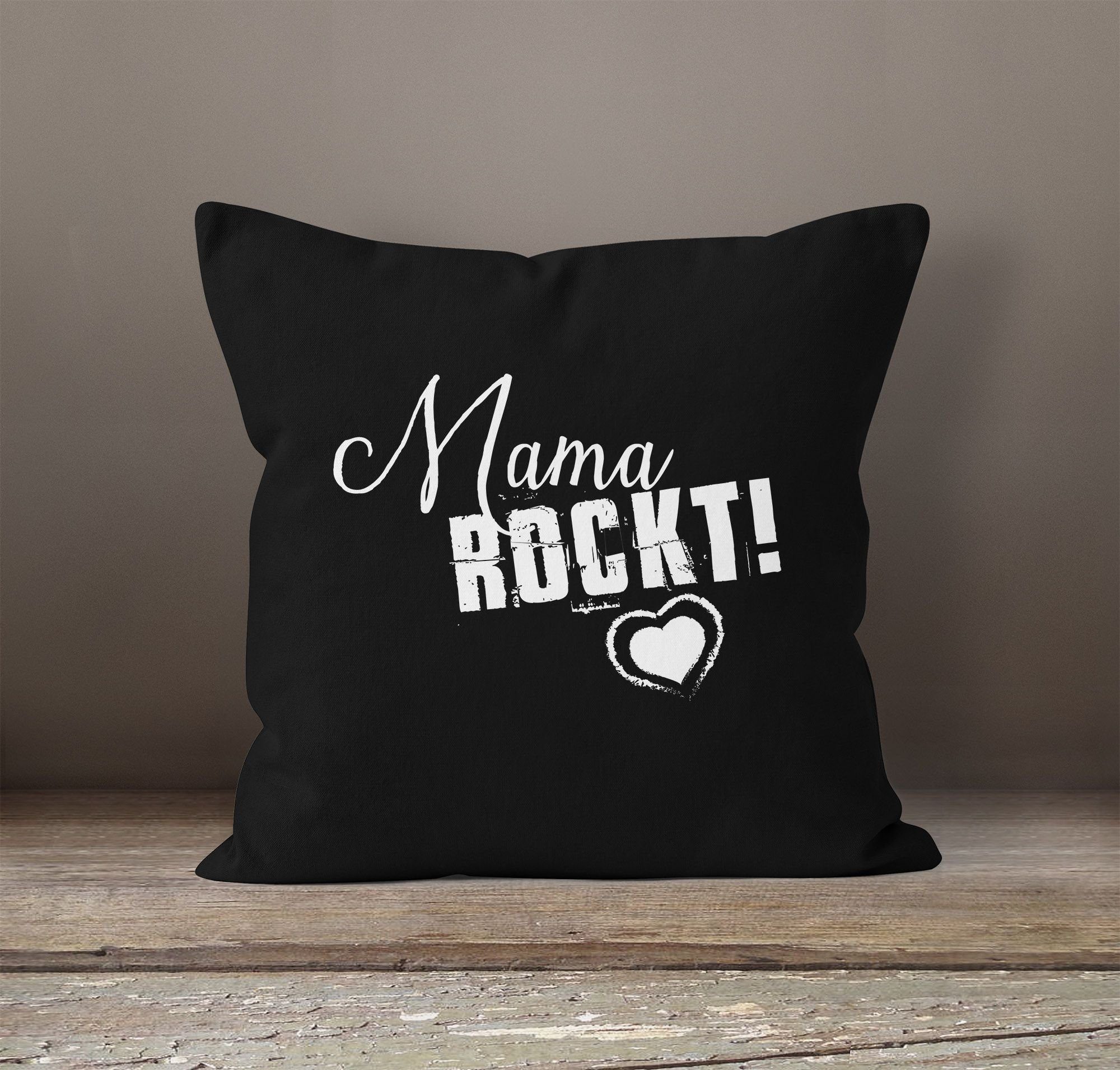 MoonWorks Dekokissen Kissenbezug rockt 40x40 Mama Baumwolle schwarz Geschenk Muttertag für Mutter MoonWorks®