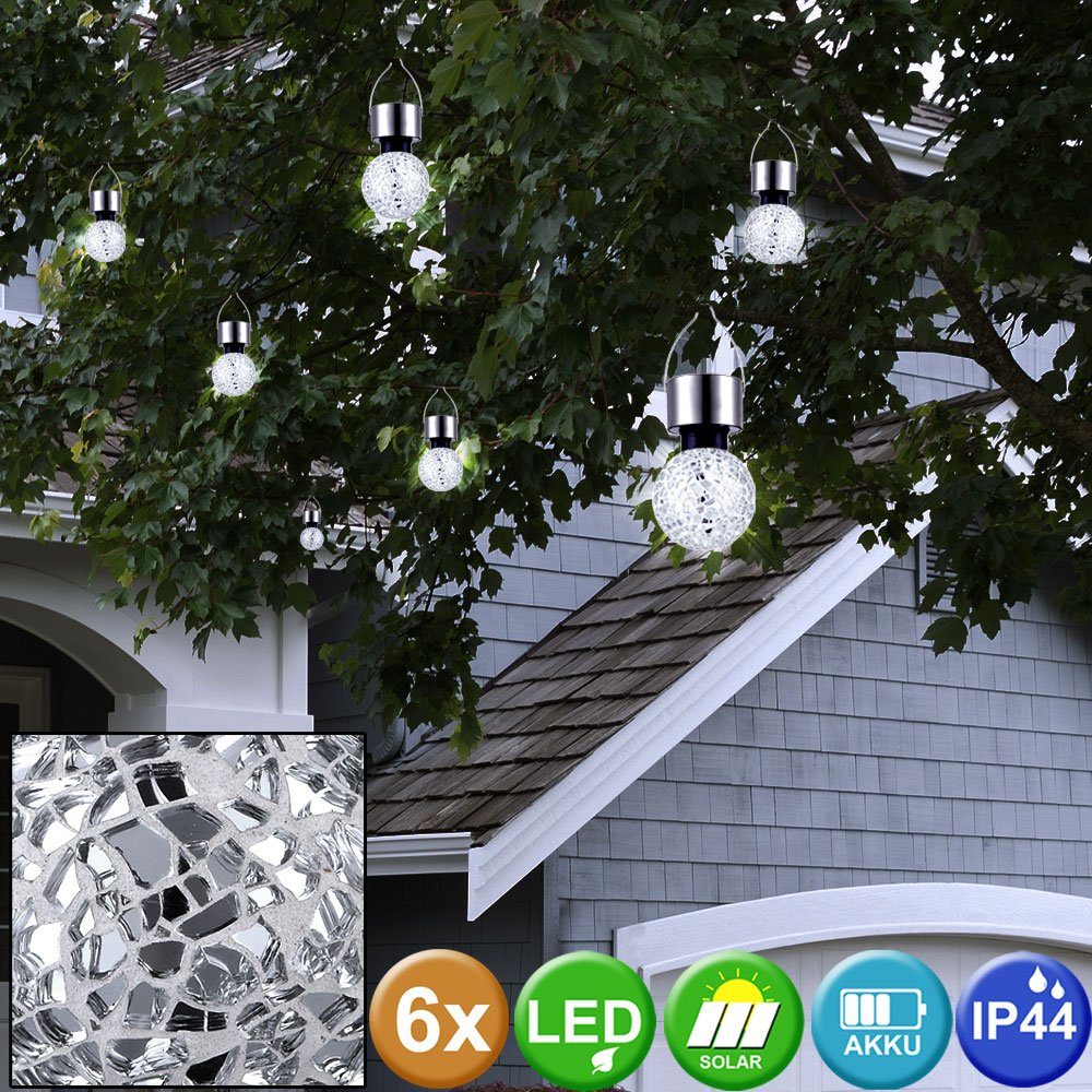 GLOBO LIGHTING LED Solarleuchte, LED-Leuchtmittel fest verbaut, 6er Set Solar Hänge Leuchten rund Garten Kugel Lampen Spiegel
