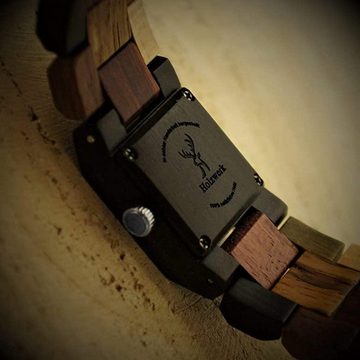 Holzwerk Quarzuhr SEESEN Damen Holz Armband Uhr, Design Eckig, braun, schwarz & rot