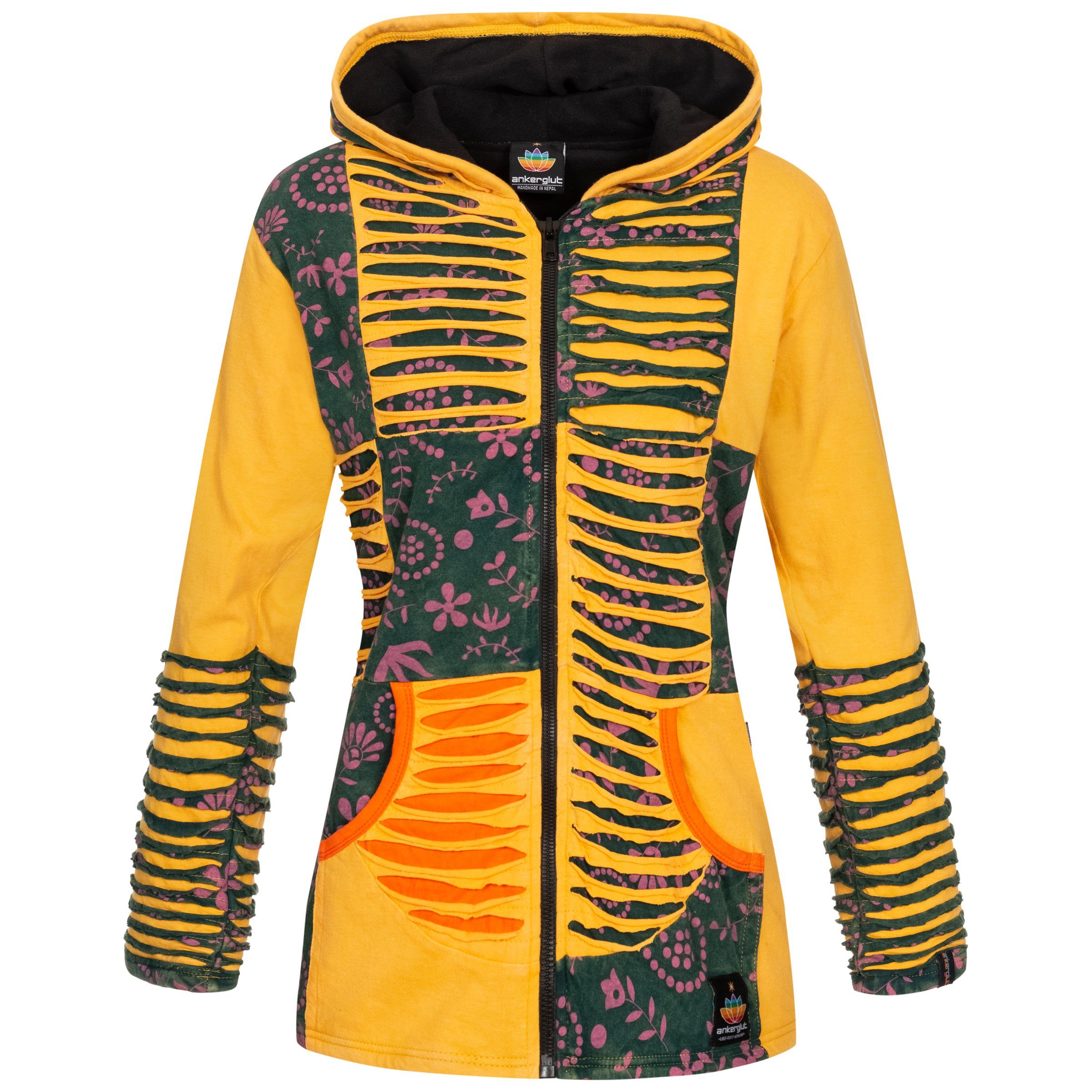 DEPROC Active Fleecejacke Patchwork Multicolor NUNAVUT II NEW FLOWER POWER gelb | Übergangsjacken