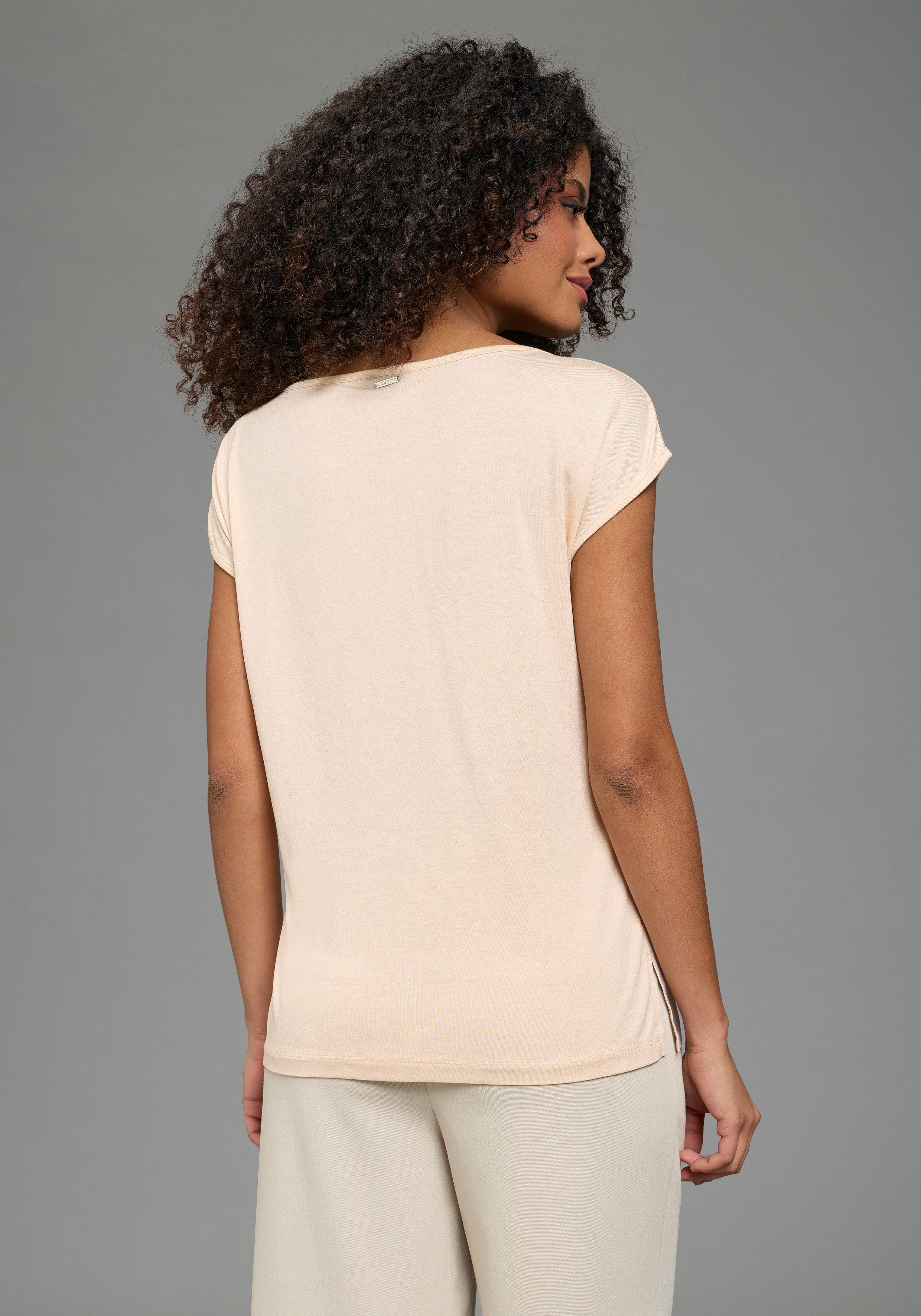 Laura Scott Shirtbluse mit Satin, U-Boot-Ausschnitt, Viskose und Elasthan Rückenteil