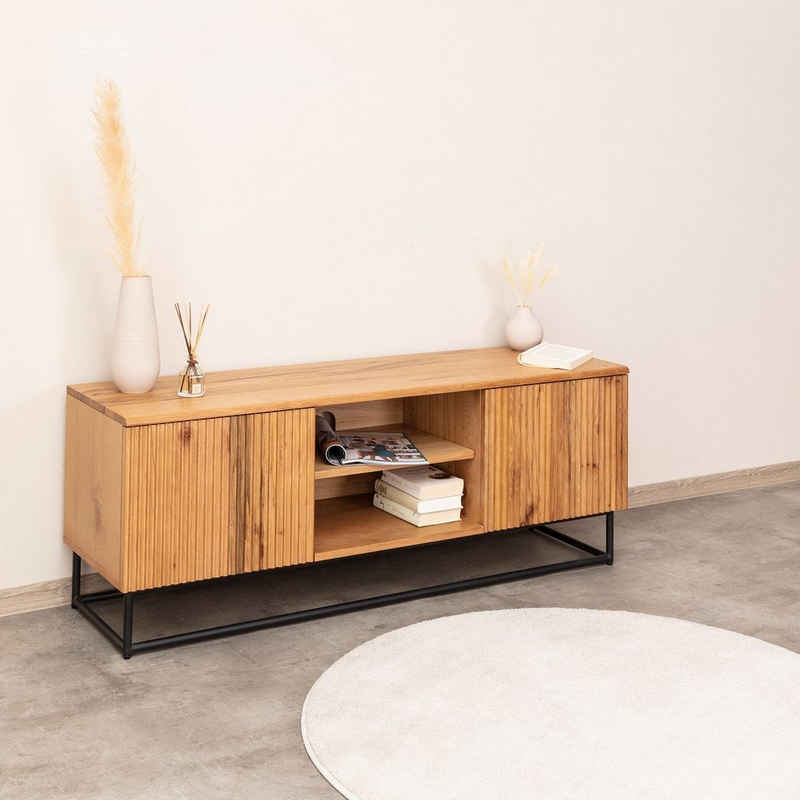 Terra Home Lowboard Sunne - Braun, Eichen Holz, 140x40x52 cm, Kommode für Fernseher und Wohnzimmer