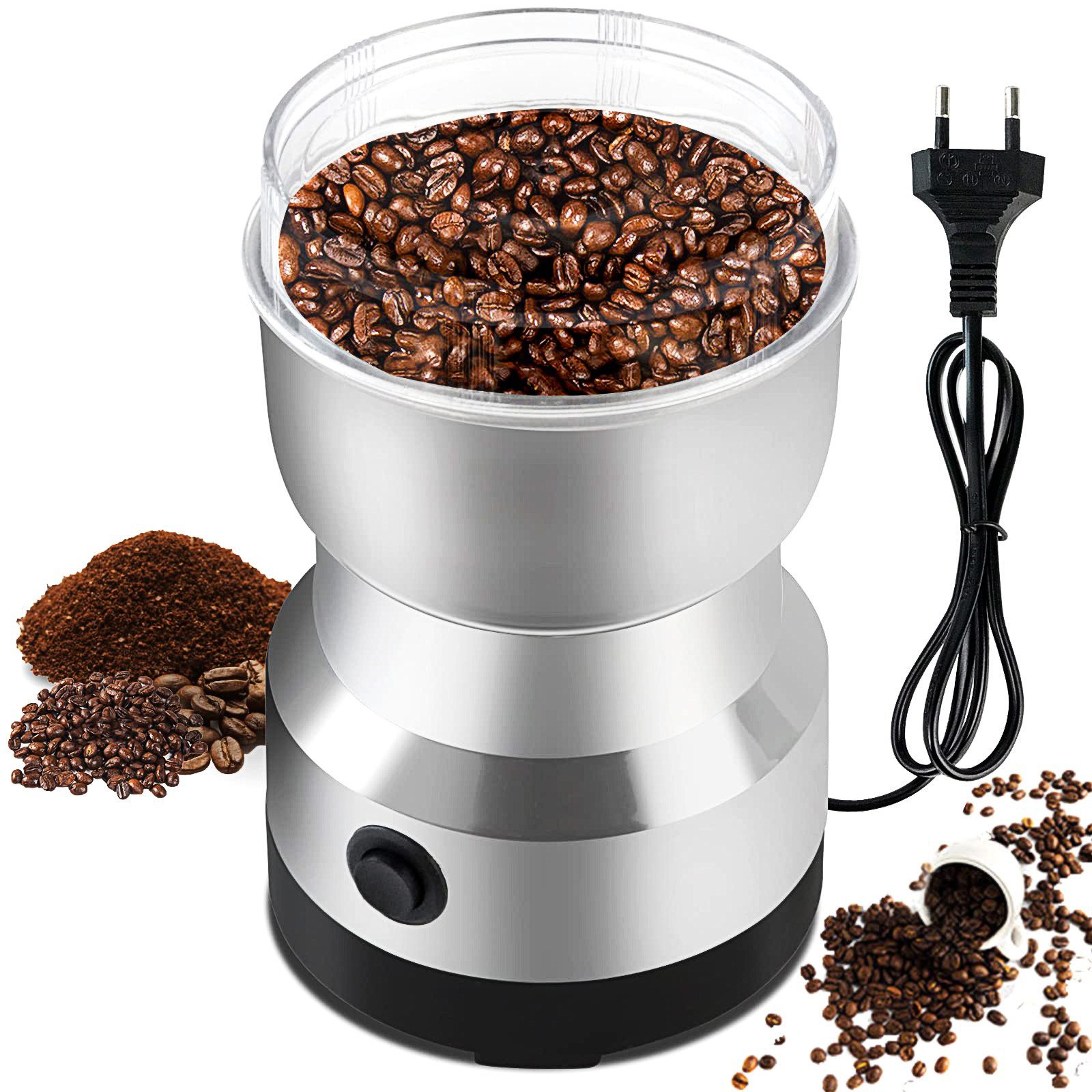 MOPUEA Kaffeemühle Elektrisch Kaffeemühle Gewürzmühle aus Edelstahl Tragbar, 200 W, 11×17 cm, liegt gut in der Hand, leicht zu verstauen