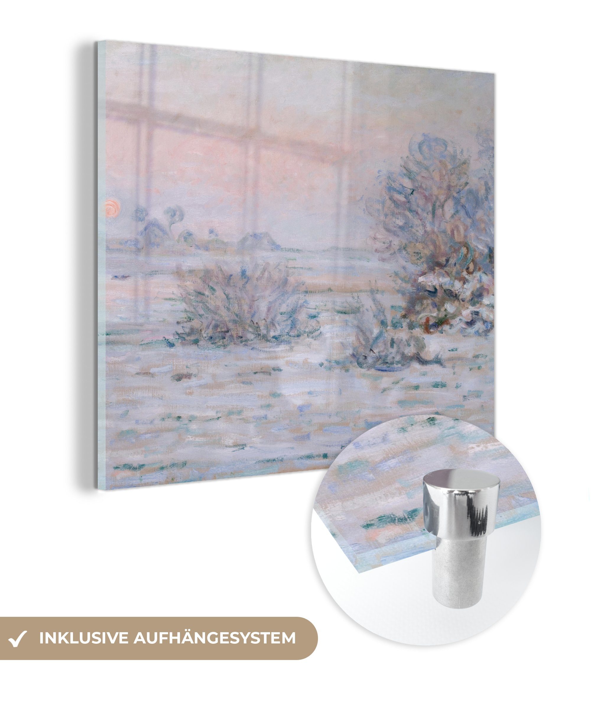 MuchoWow Acrylglasbild Wintersonne Lavacourt - Claude Monet, (1 St), Glasbilder - Bilder auf Glas Wandbild - Foto auf Glas - Wanddekoration